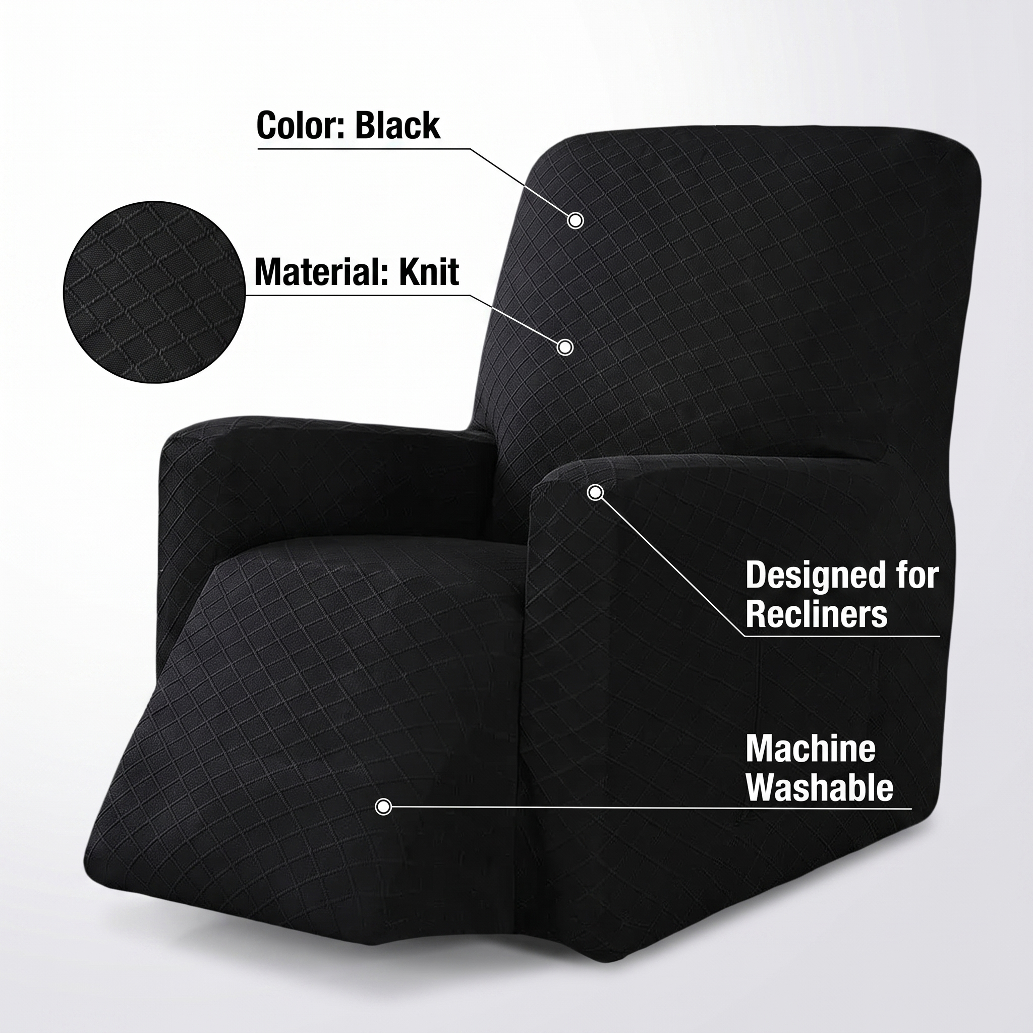Stretch Recliner Chair Cover – Black – features and specifications overview | Brivenzo