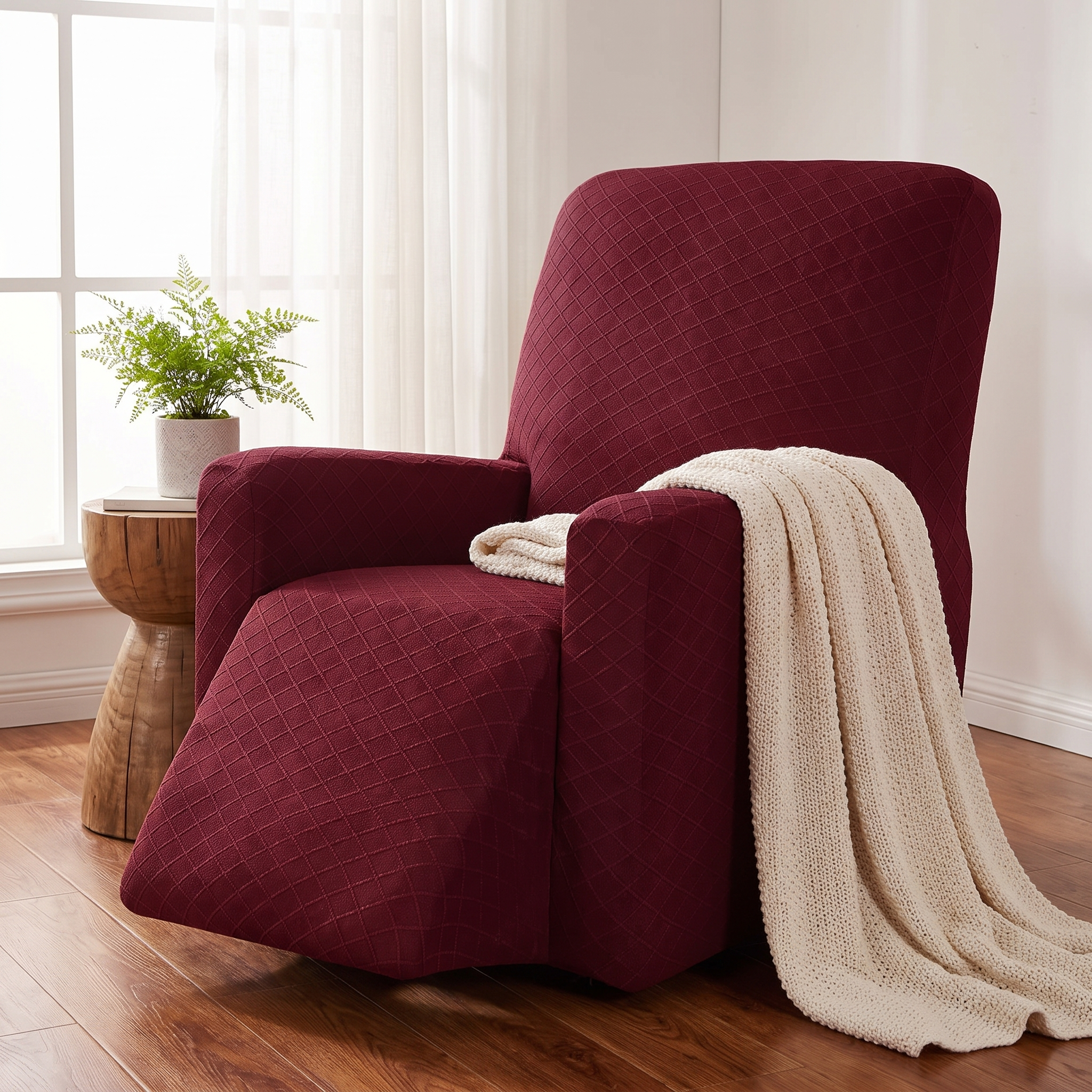 Stretch Recliner Chair Cover – Red shown in a styled home interior | Brivenzo