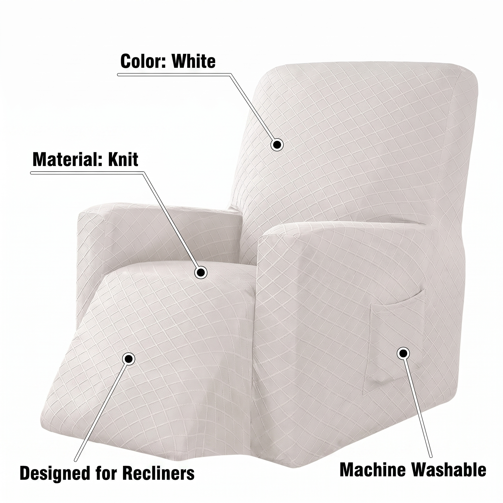 Stretch Recliner Chair Cover – White – features and specifications overview | Brivenzo
