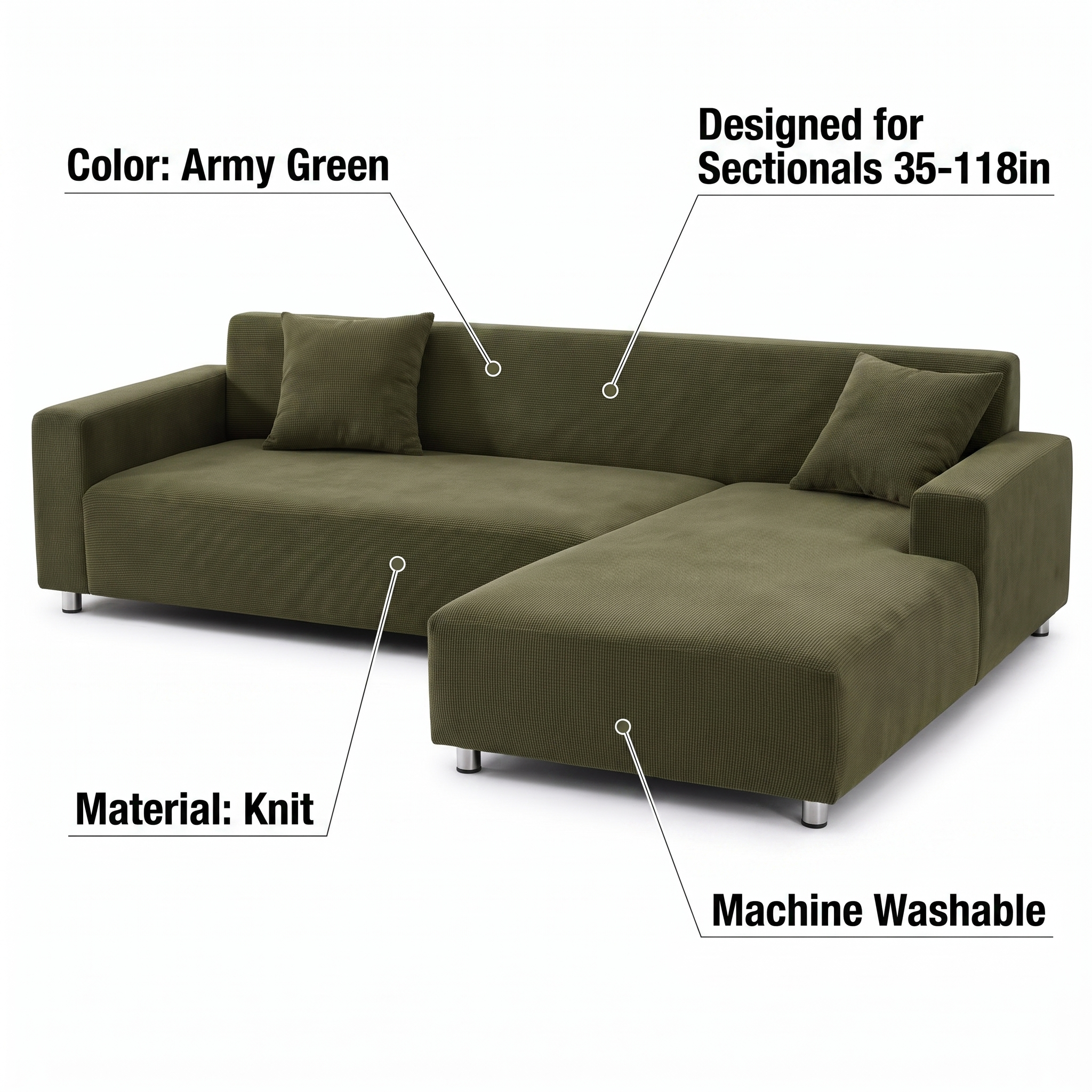 Stretch Sectional Couch Cover – Army Green – features and specifications overview | Brivenzo