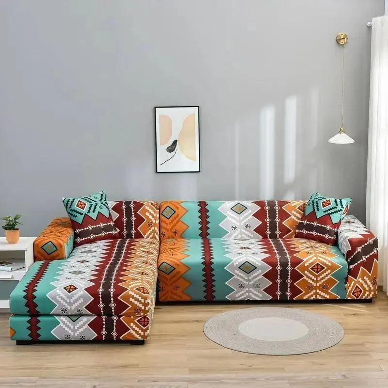 Stretch Sectional Couch Cover – Aztec Tribal Print – product view 4 | Brivenzo