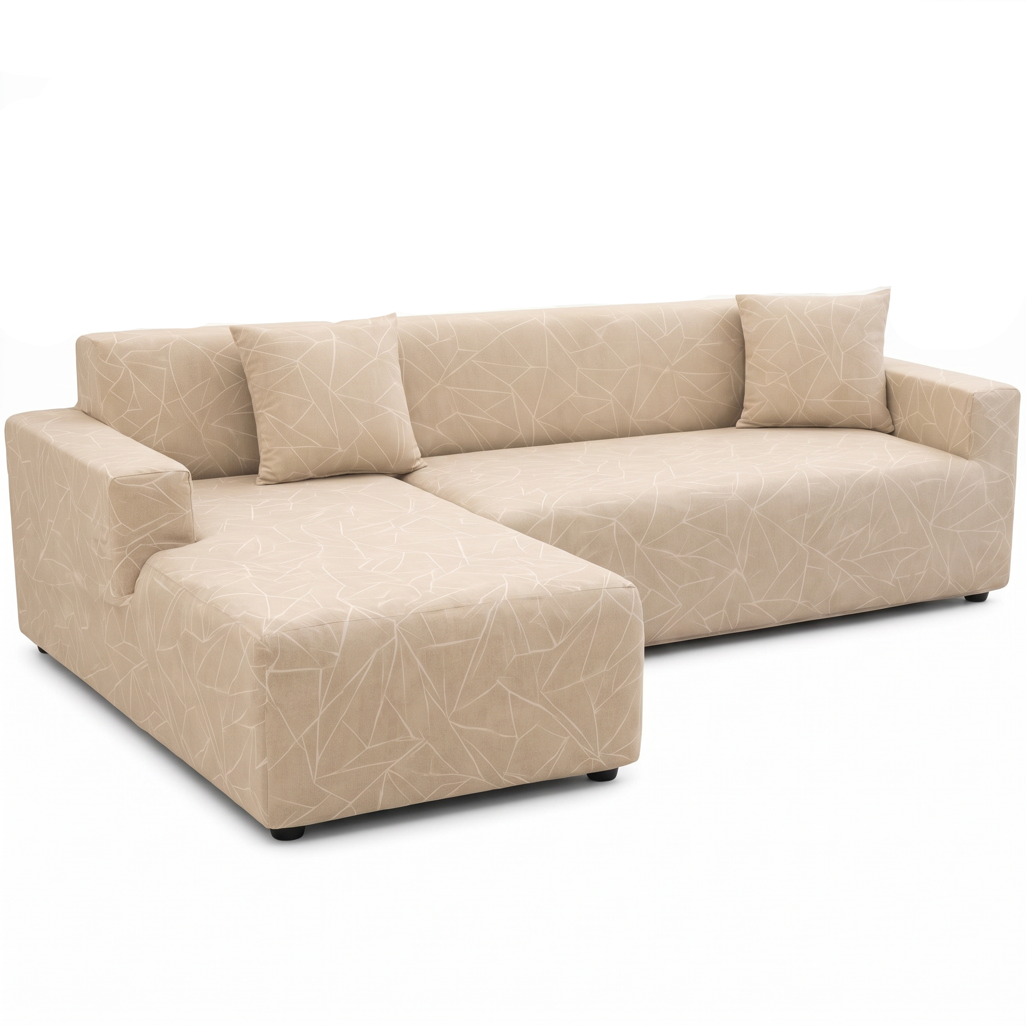 Stretch Sectional Couch Cover – Beige Abstract Line Print – product photo on a white background | Brivenzo