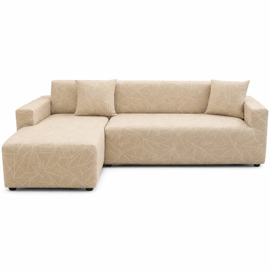 Stretch Sectional Couch Cover – Beige Abstract Line Print – product view 4 | Brivenzo