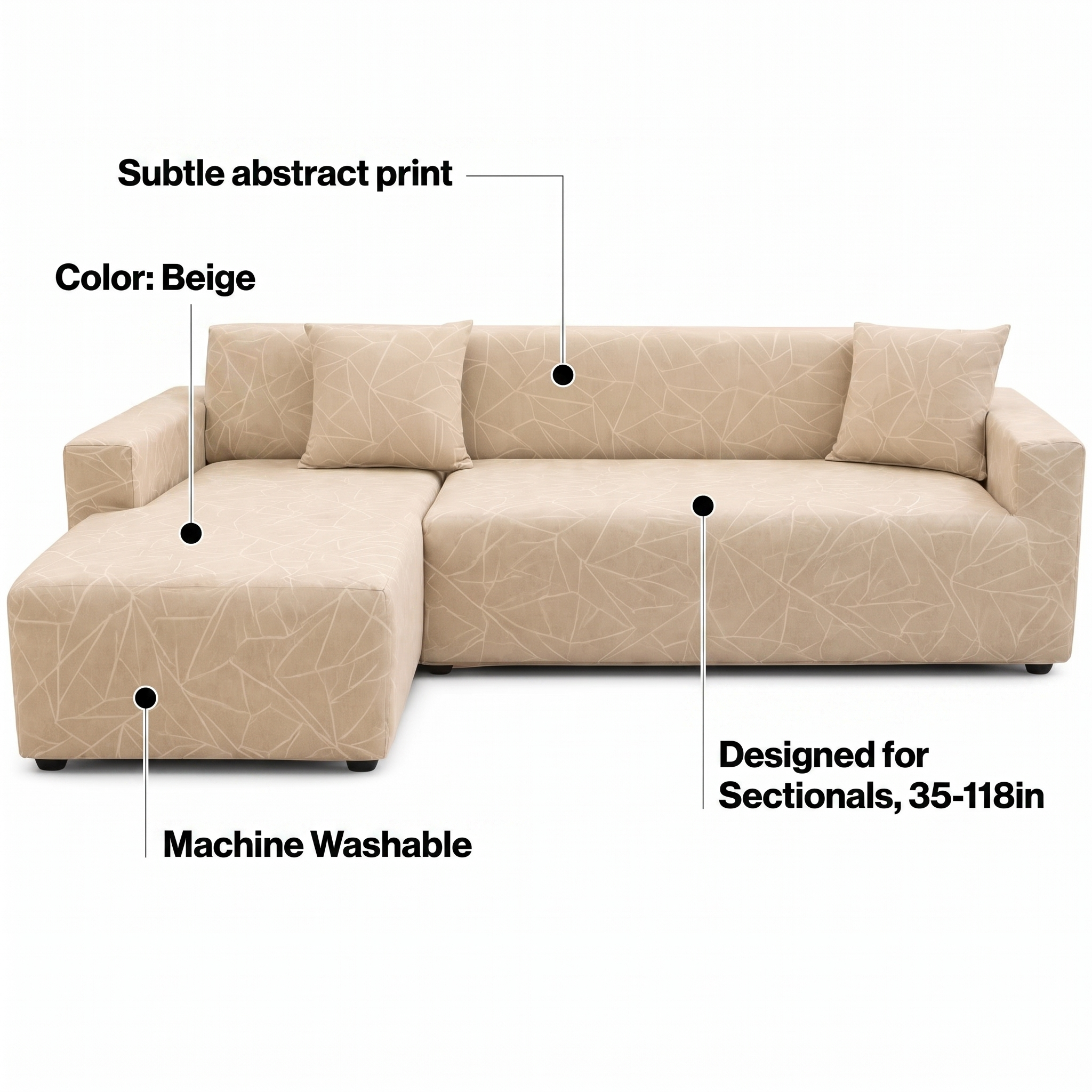 Stretch Sectional Couch Cover – Beige Abstract Line Print – features and specifications overview | Brivenzo