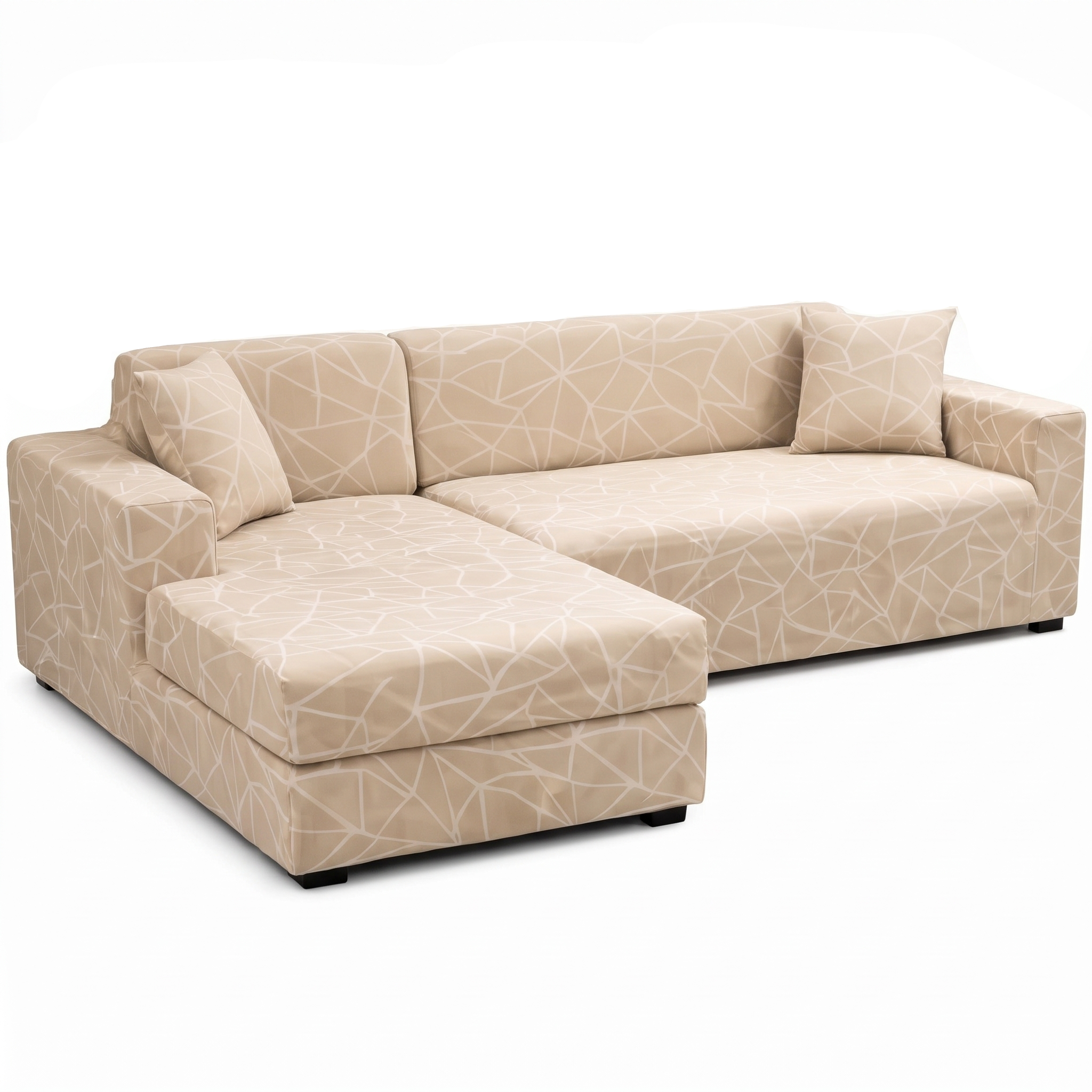 Stretch Sectional Couch Cover – Beige Cracked Line Geometric Print – product photo on a white background | Brivenzo