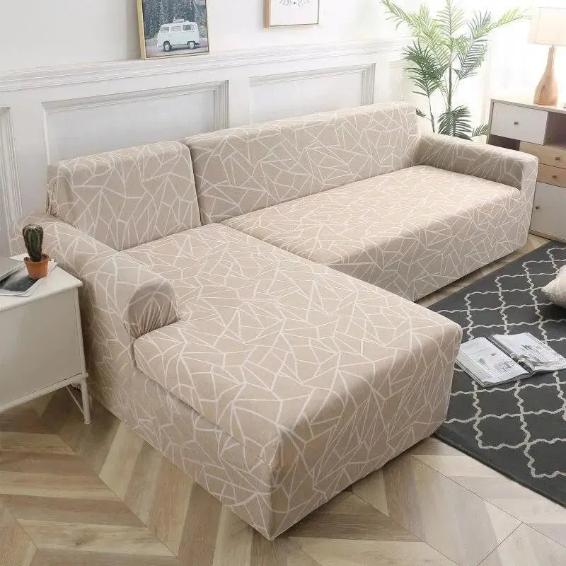 Stretch Sectional Couch Cover – Beige Cracked Line Geometric Print – product view 5 | Brivenzo