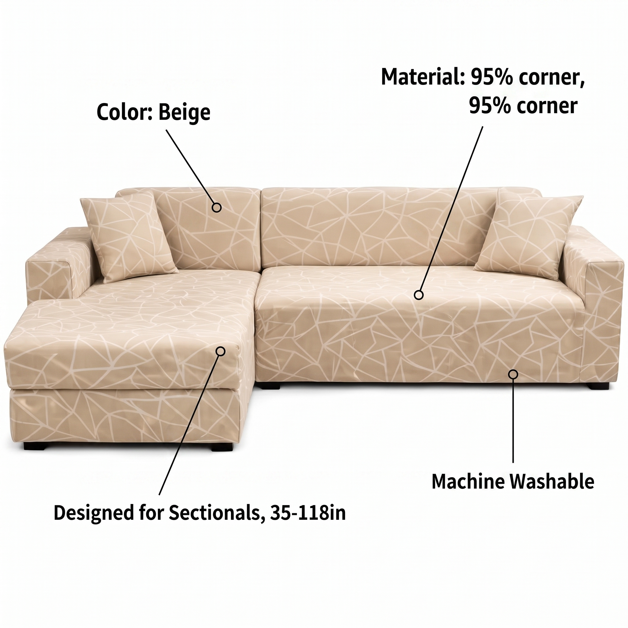 Stretch Sectional Couch Cover – Beige Cracked Line Geometric Print – features and specifications overview | Brivenzo