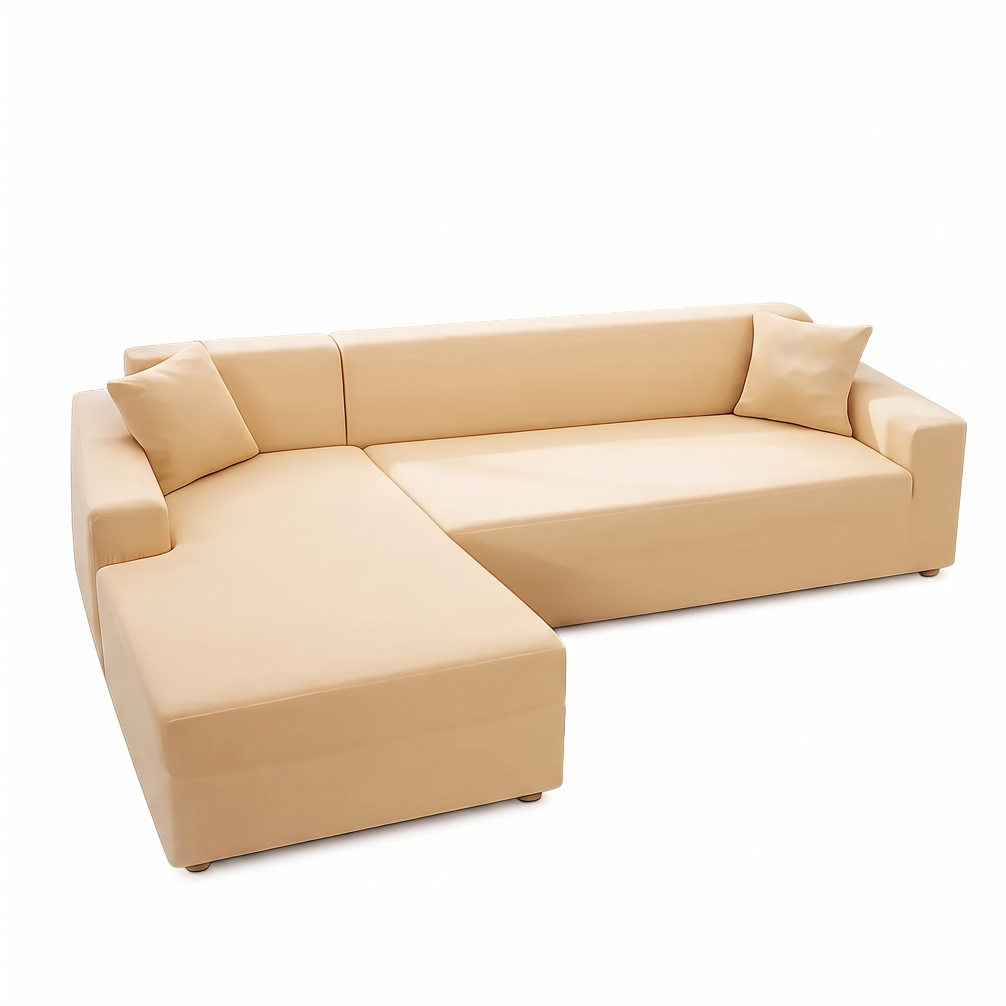Stretch Sectional Couch Cover – Beige Stretch Fabric – product photo on a white background | Brivenzo