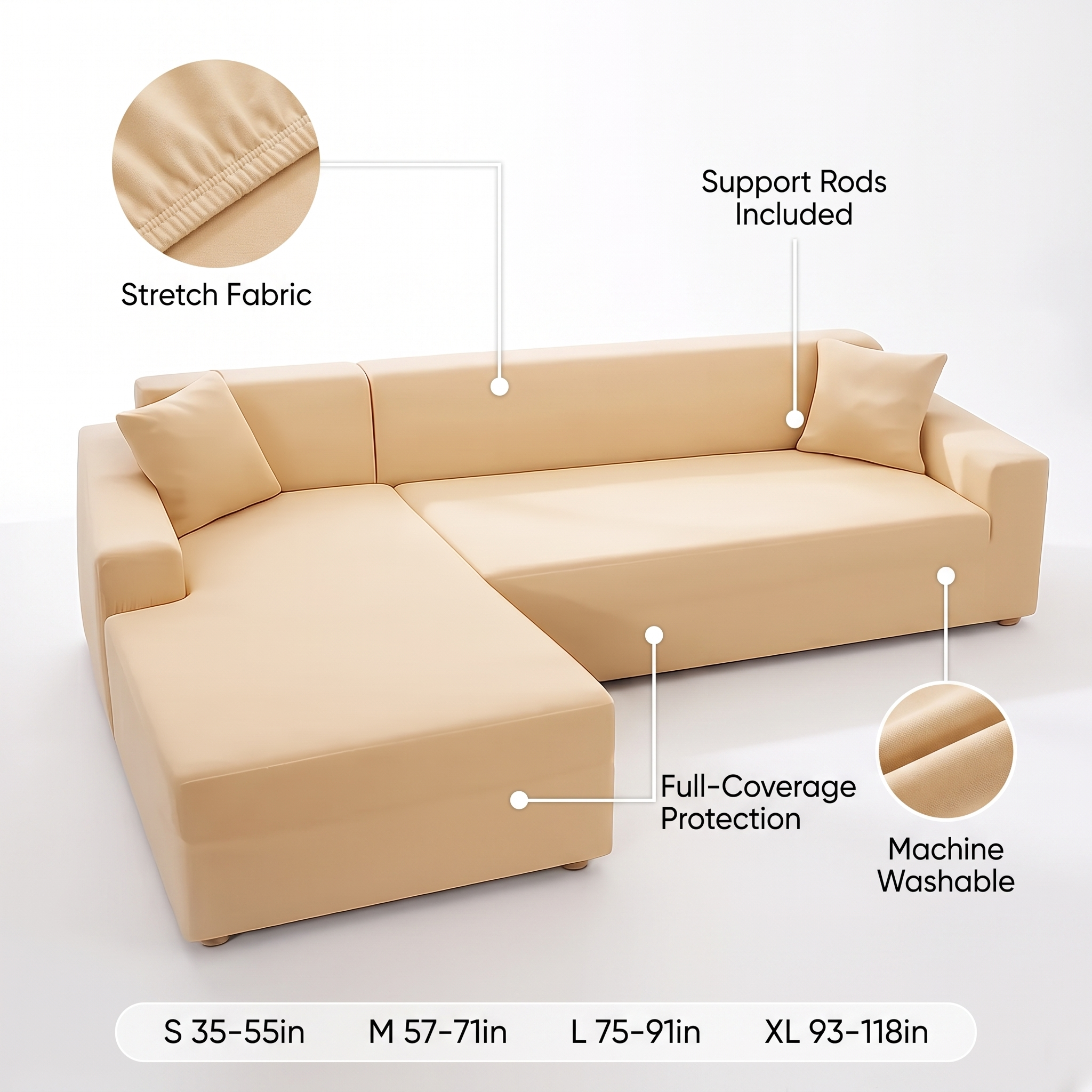 Stretch Sectional Couch Cover – Beige Stretch Fabric – product view 7 | Brivenzo