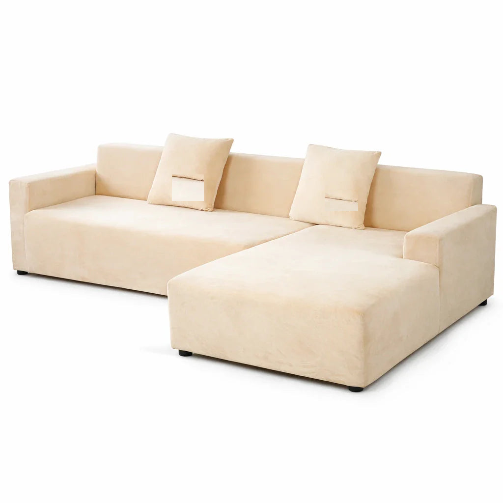 Stretch Sectional Couch Cover – Beige Velvet – product view 1 | Brivenzo