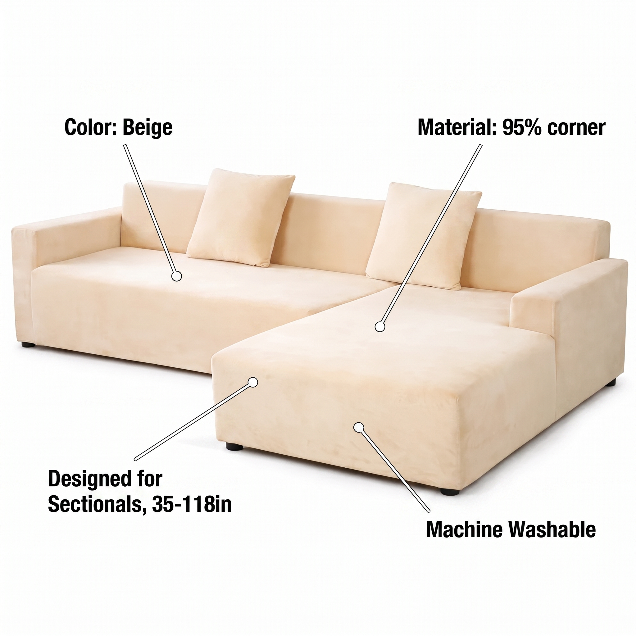 Stretch Sectional Couch Cover – Beige Velvet – features and specifications overview | Brivenzo