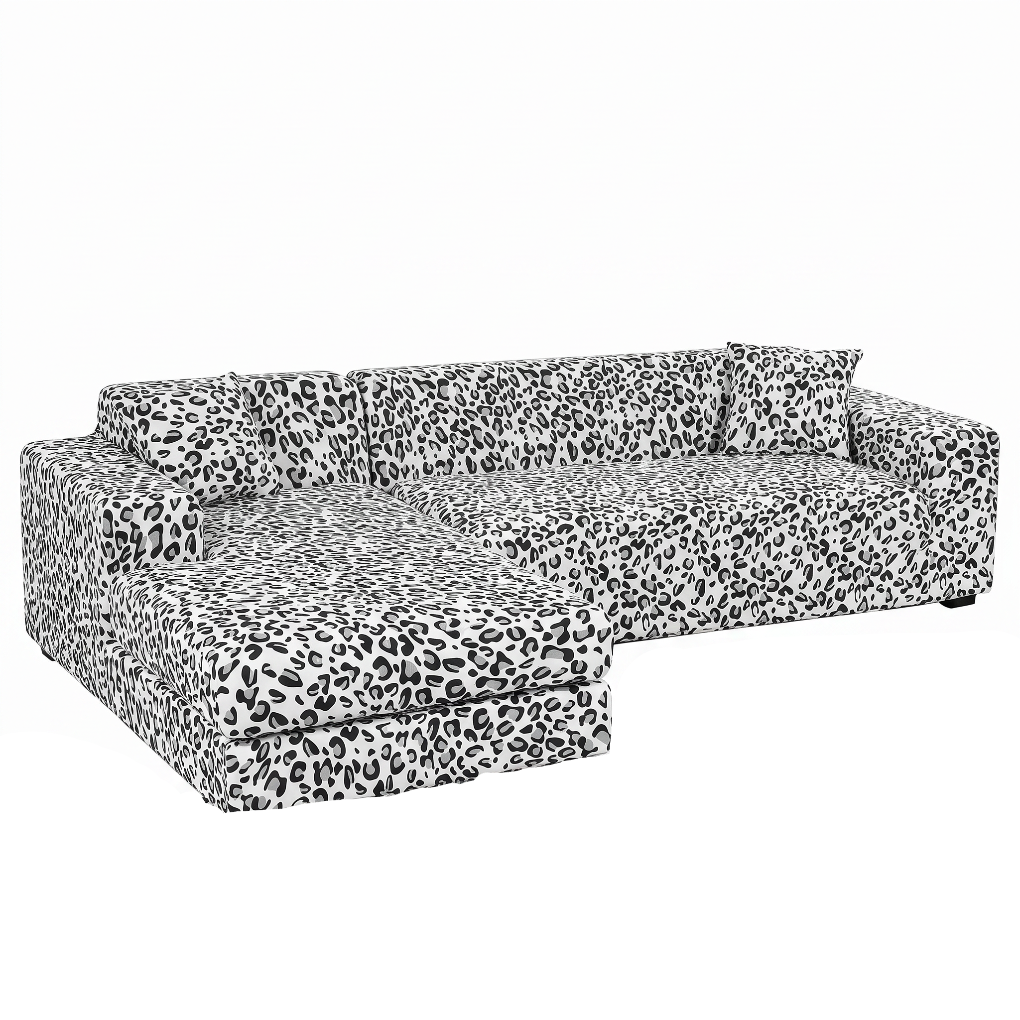 Stretch Sectional Couch Cover – Black & White Leopard Print – product photo on a white background | Brivenzo