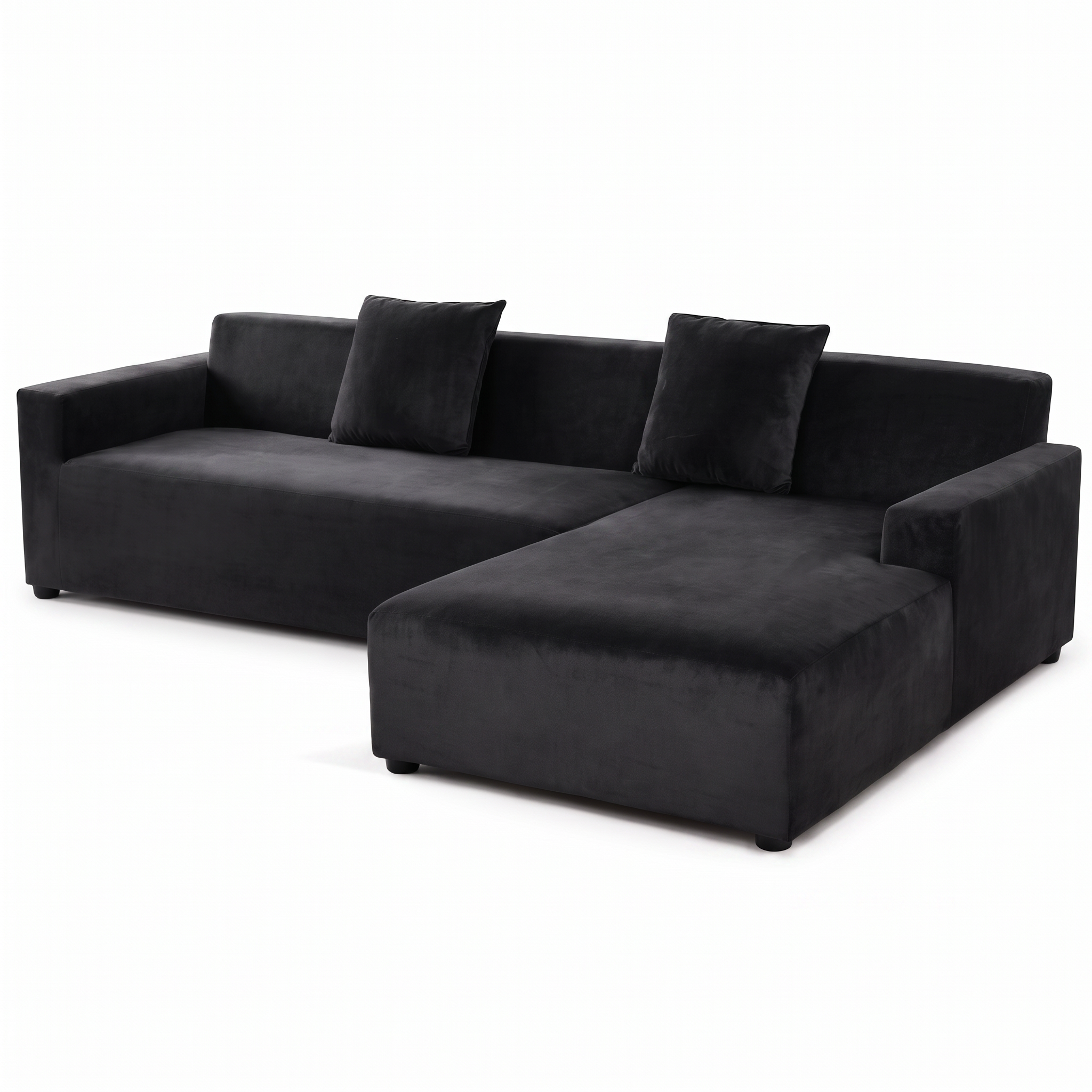 Stretch Sectional Couch Cover – Black Velvet – product photo on a white background | Brivenzo