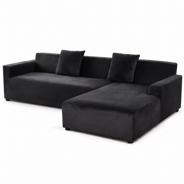 Stretch Sectional Couch Cover | Black Velvet, L Shape Sofa Cover, 35-118in