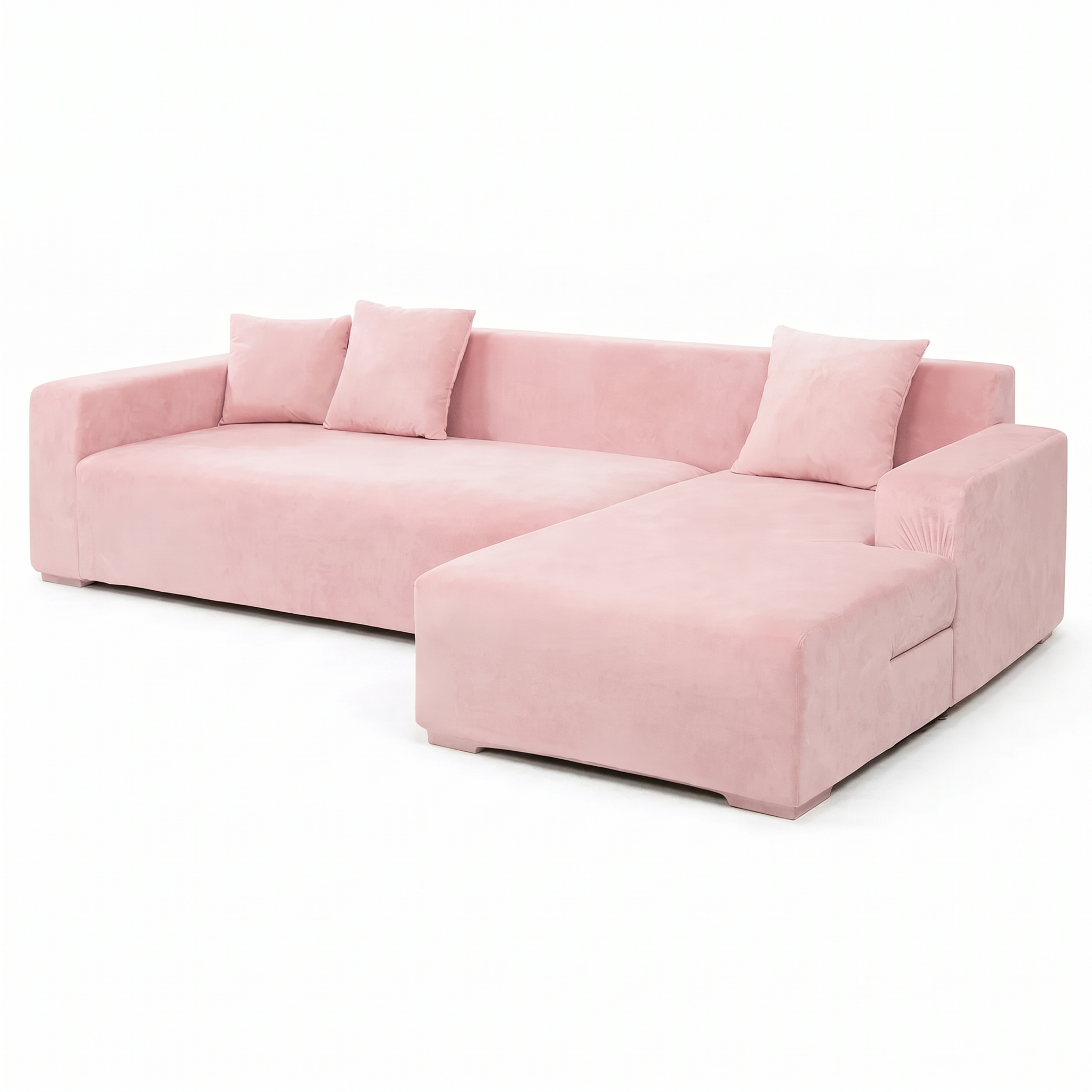 Stretch Sectional Couch Cover – Blush Pink Velvet – product view 4 | Brivenzo