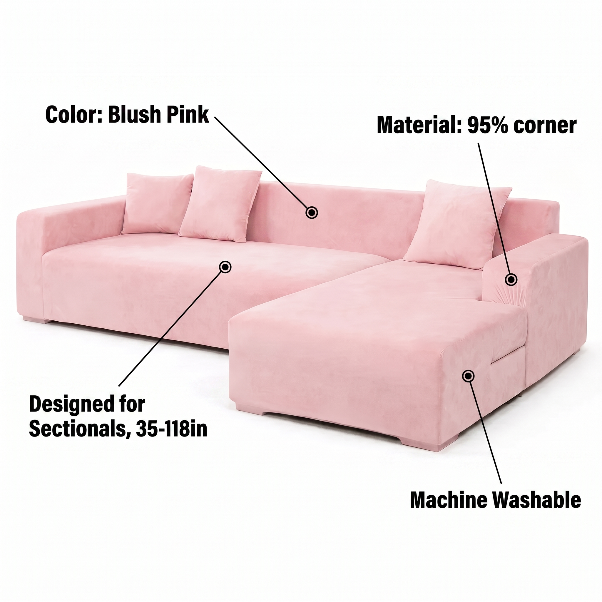 Stretch Sectional Couch Cover – Blush Pink Velvet – features and specifications overview | Brivenzo
