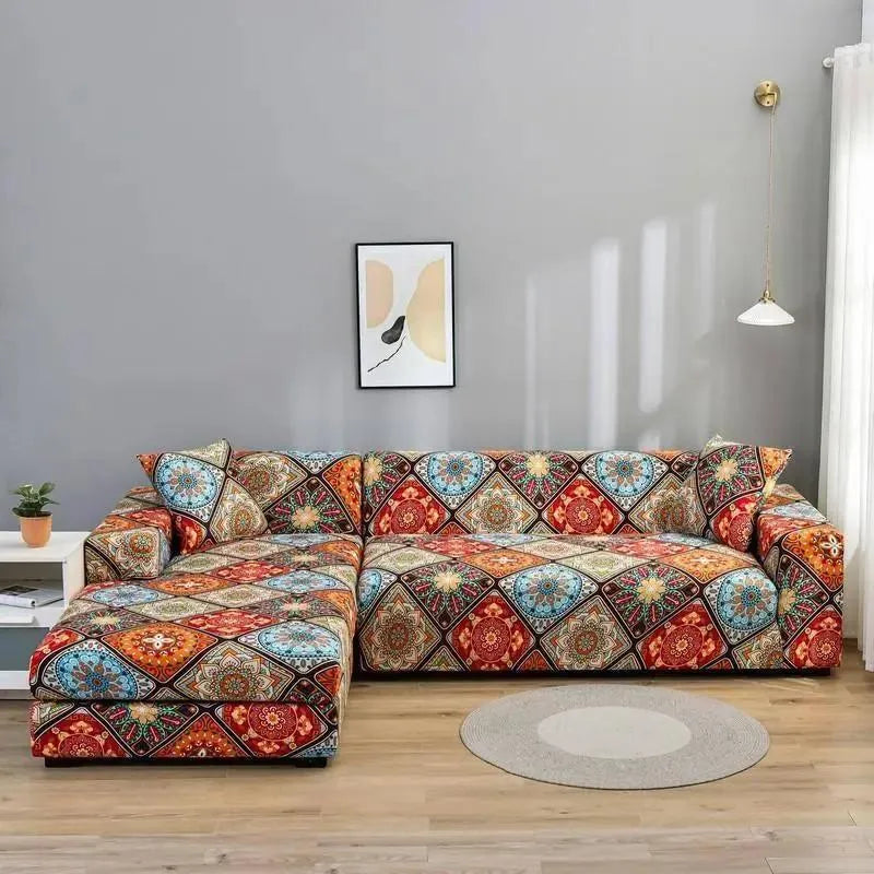 Stretch Sectional Couch Cover – Bohemian Mandala Mosaic Print – product view 4 | Brivenzo