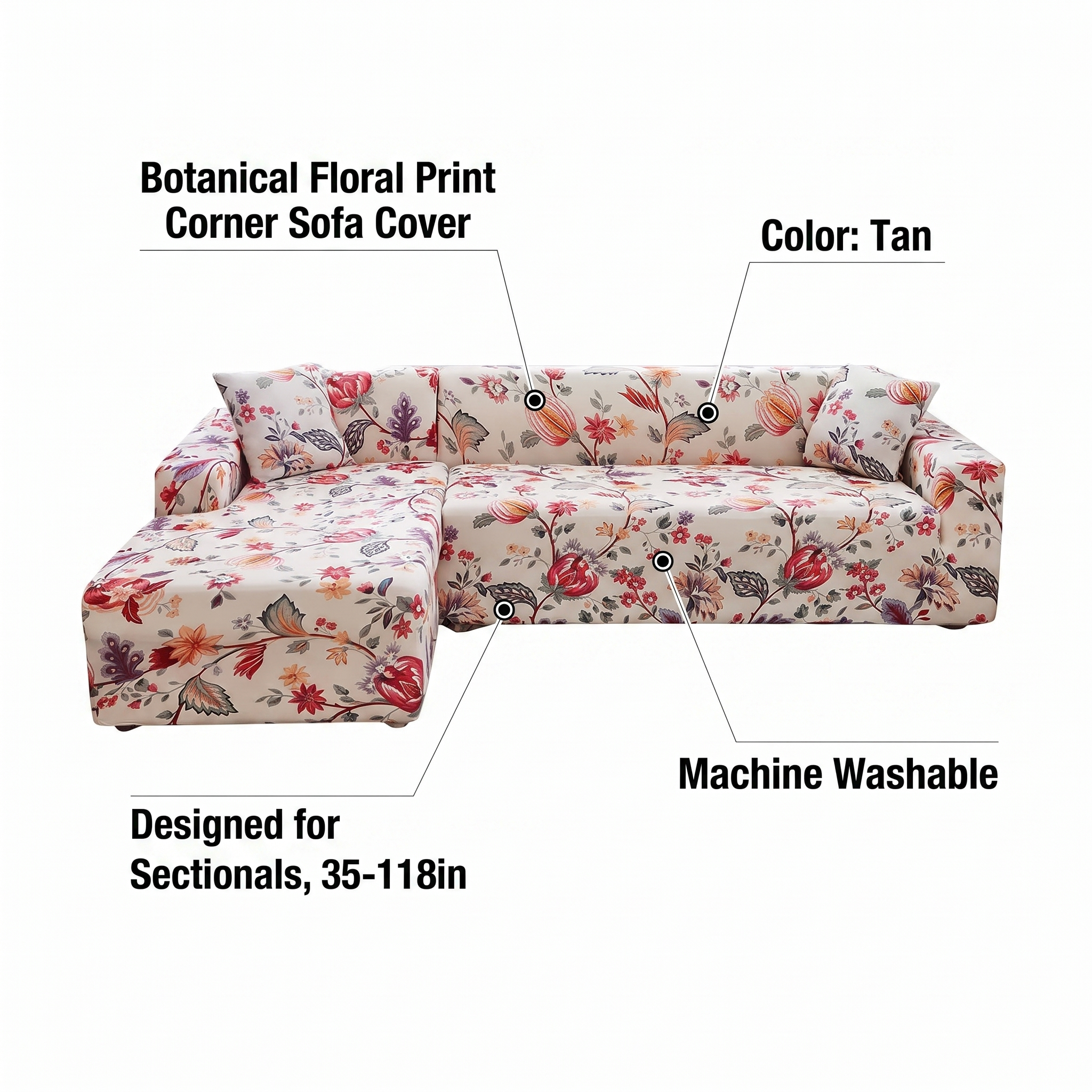 Stretch Sectional Couch Cover – Botanical Floral Print – features and specifications overview | Brivenzo