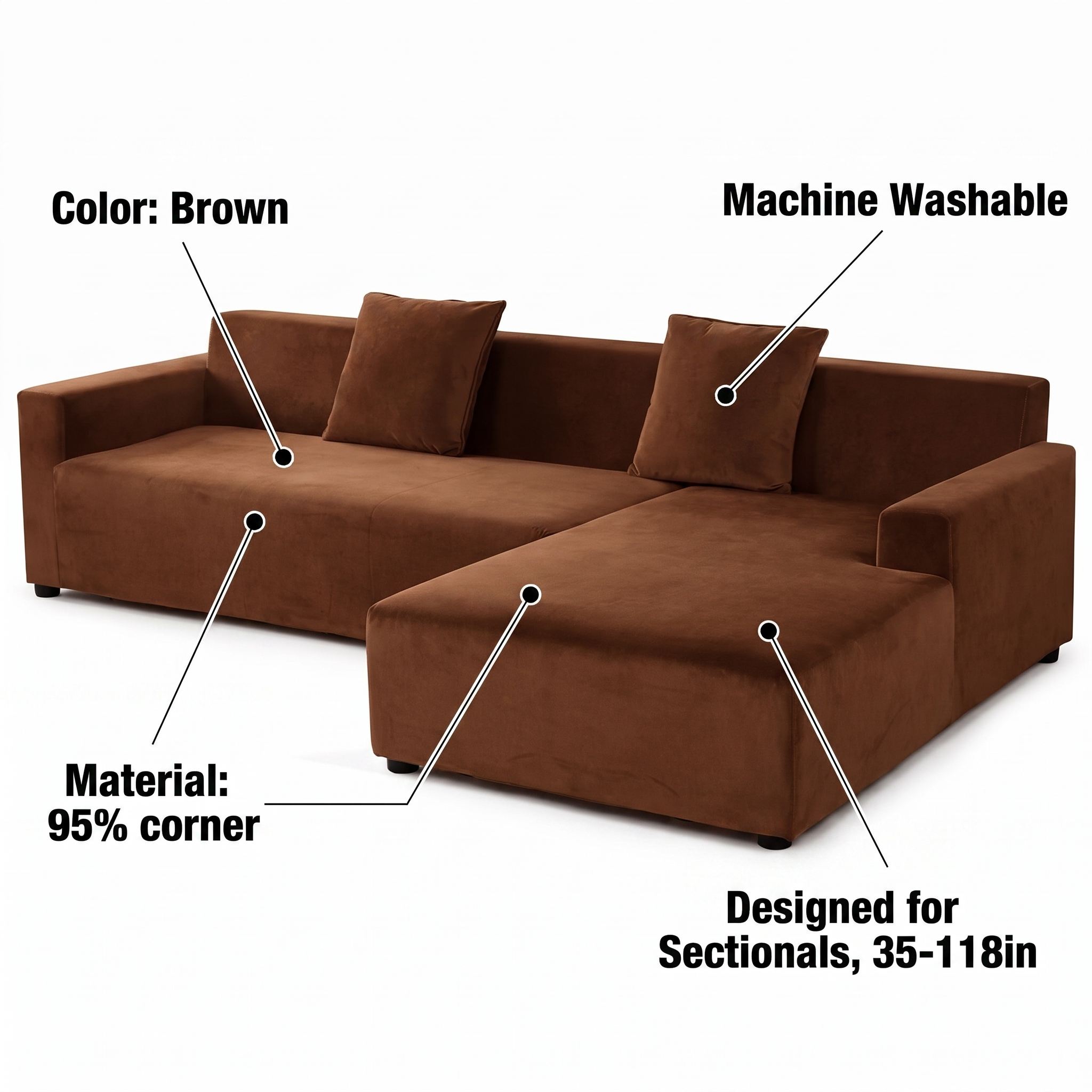 Stretch Sectional Couch Cover – Brown Velvet – features and specifications overview | Brivenzo