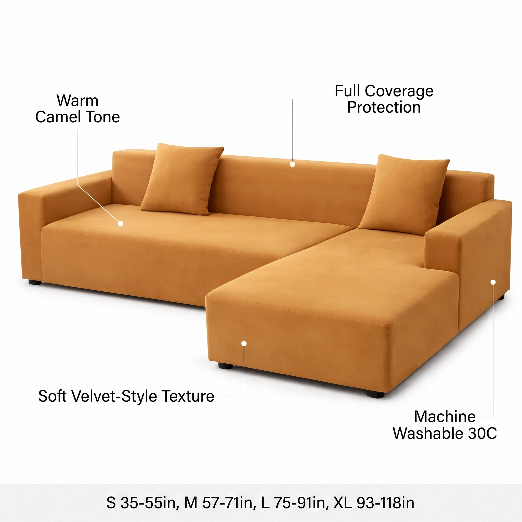 Stretch Sectional Couch Cover – Camel Stretch Fabric – product view 6 | Brivenzo