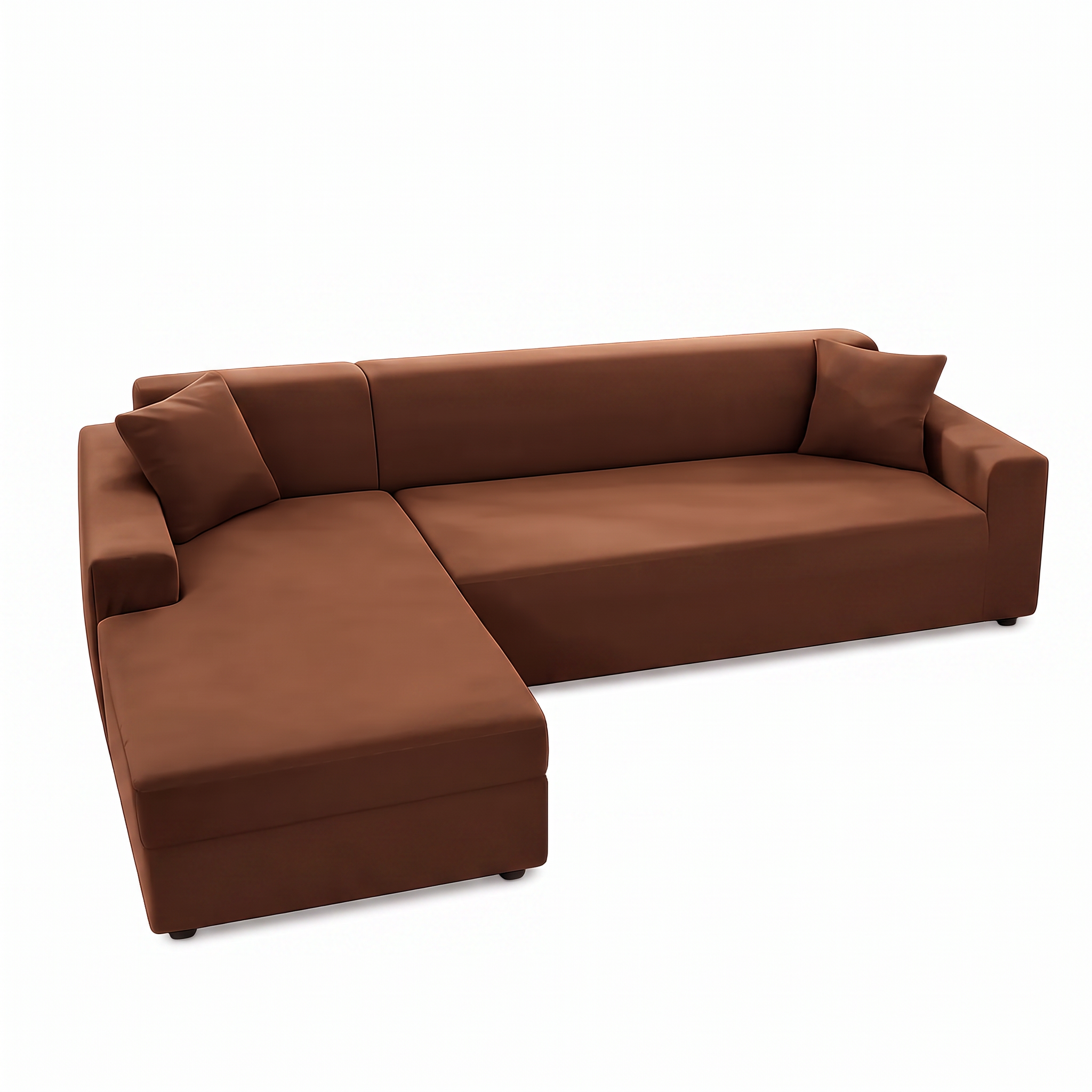 Stretch Sectional Couch Cover – Caramel Tan Stretch Fabric – product photo on a white background | Brivenzo