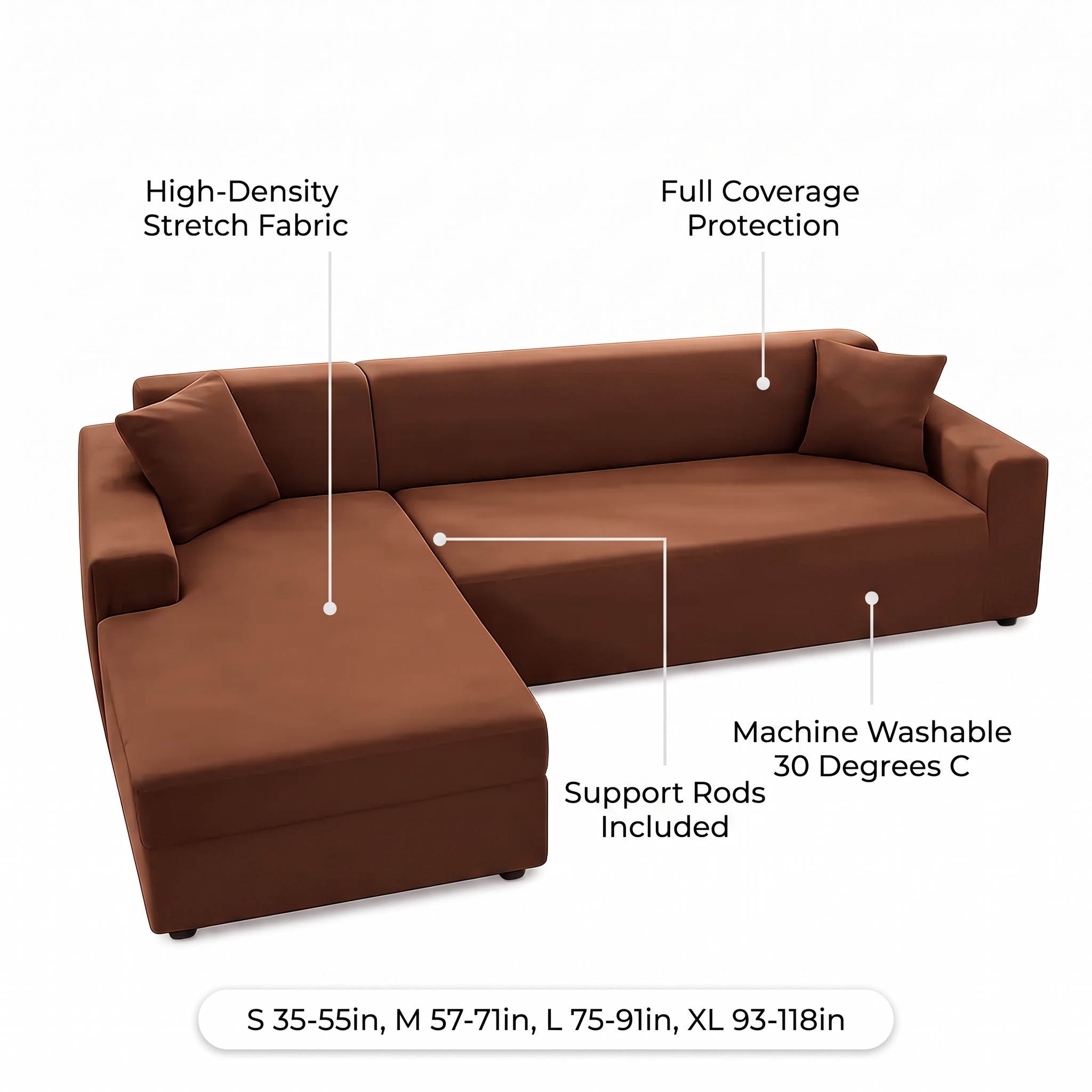 Stretch Sectional Couch Cover – Caramel Tan Stretch Fabric – product view 5 | Brivenzo