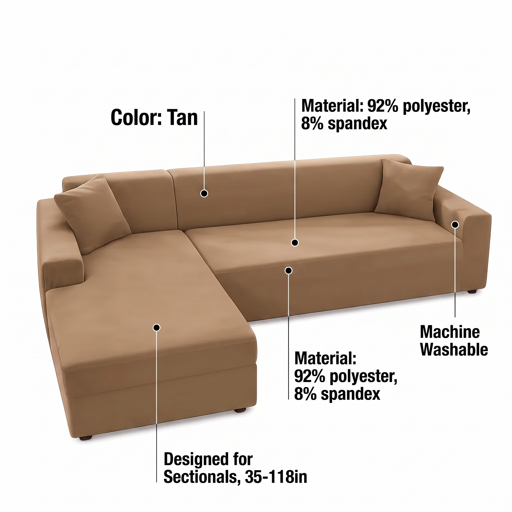 Stretch Sectional Couch Cover – Caramel Tan Stretch Fabric – features and specifications overview | Brivenzo
