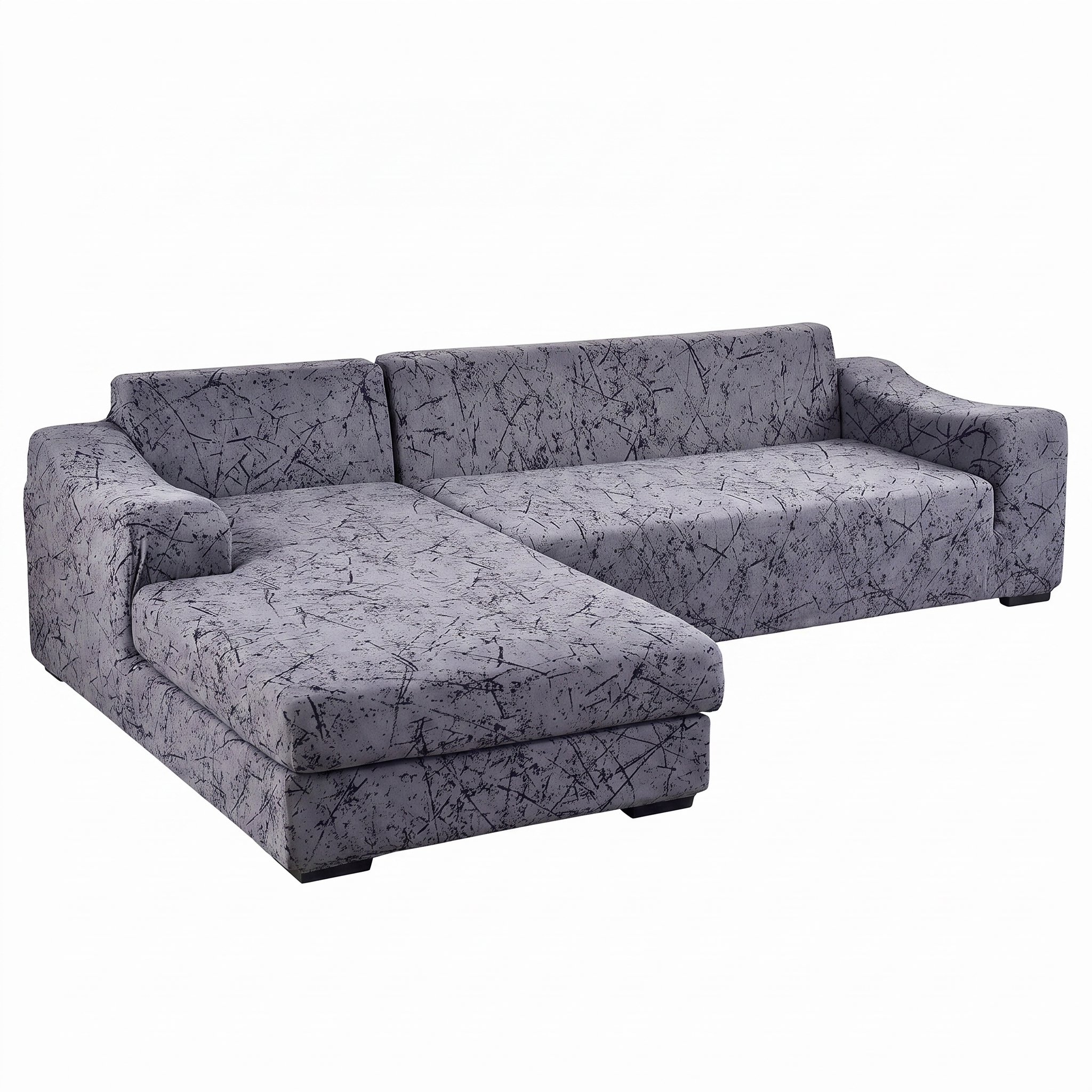Stretch Sectional Couch Cover – Charcoal Crackle Texture Print – product photo on a white background | Brivenzo