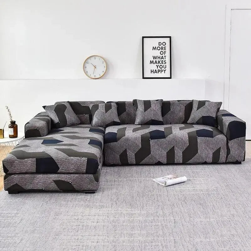 Stretch Sectional Couch Cover – Charcoal Geometric Mosaic Print – product view 5 | Brivenzo