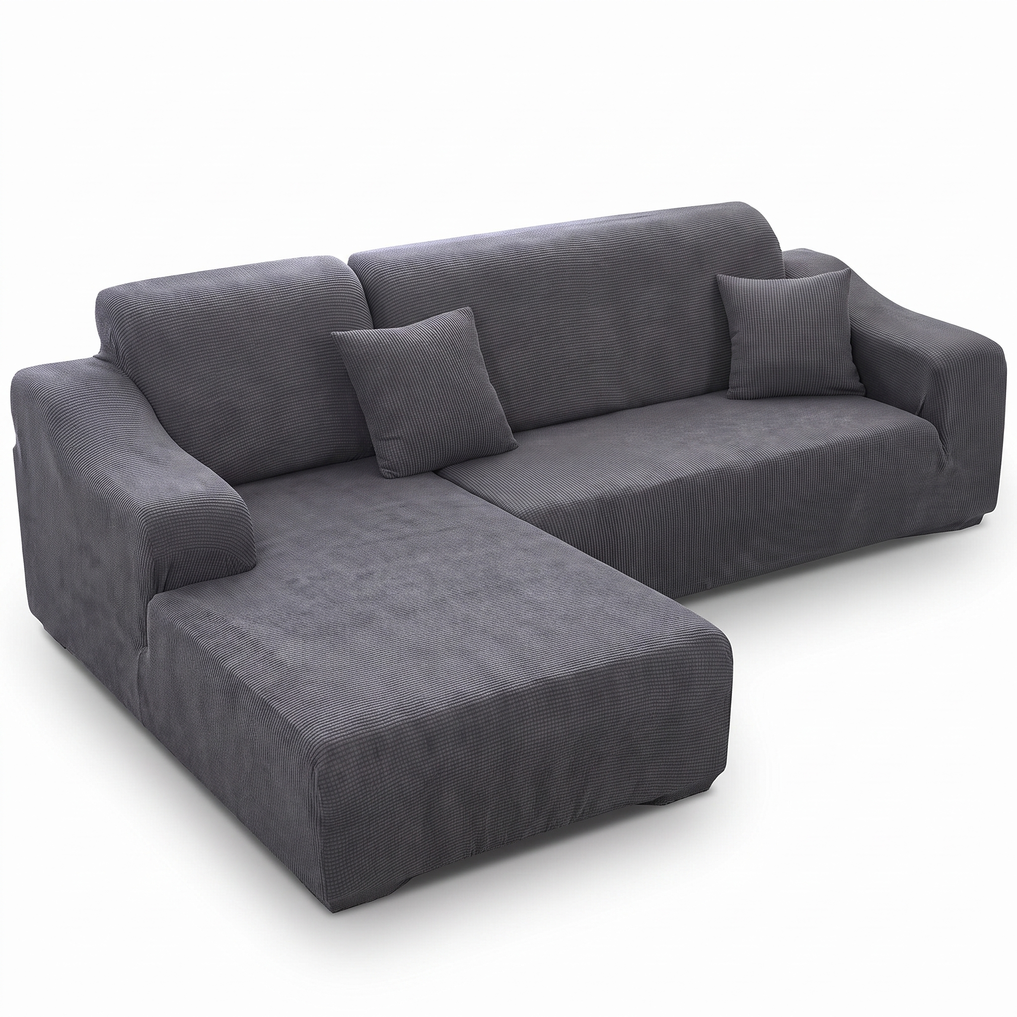 Stretch Sectional Couch Cover – Charcoal Grey Ribbed Knit – product photo on a white background | Brivenzo