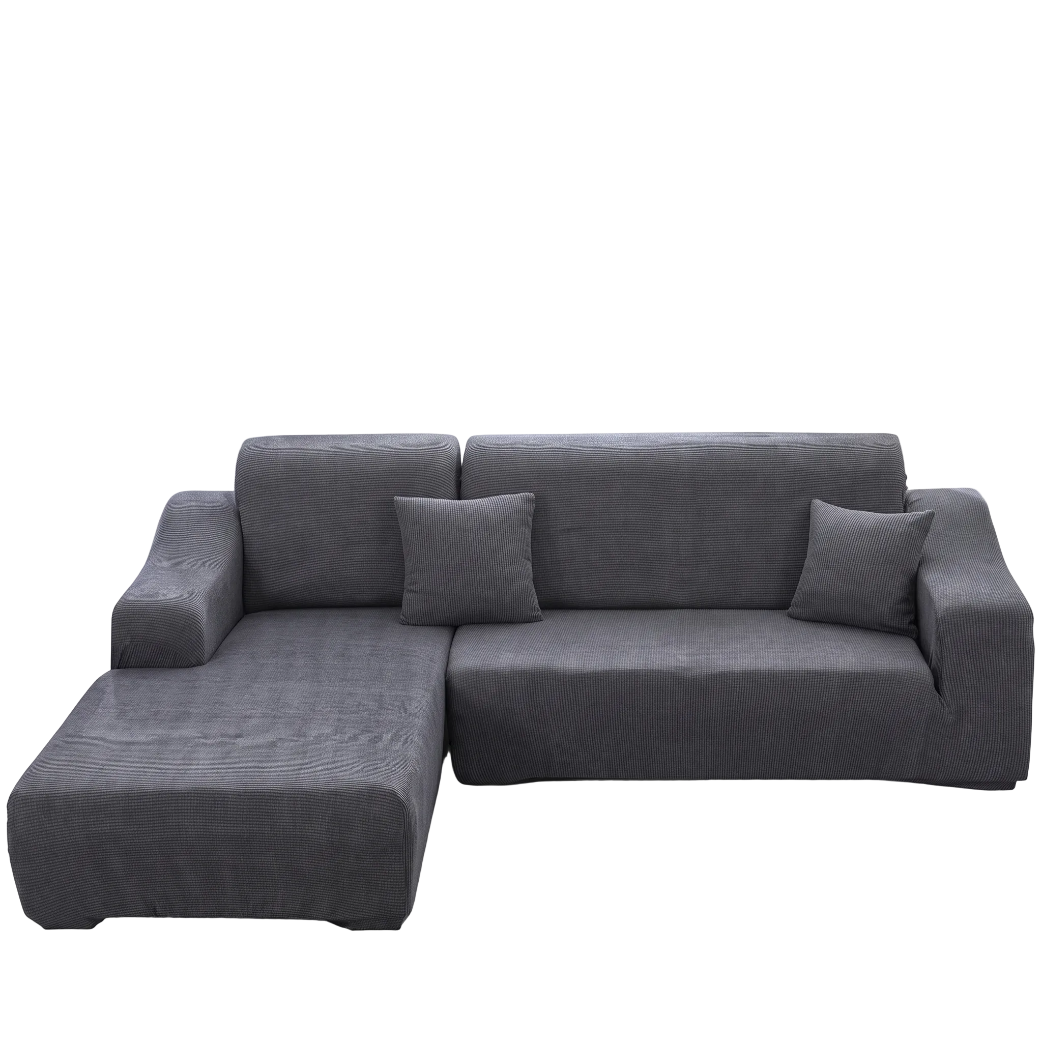 Stretch Sectional Couch Cover – Charcoal Grey Ribbed Knit – product view 4 | Brivenzo