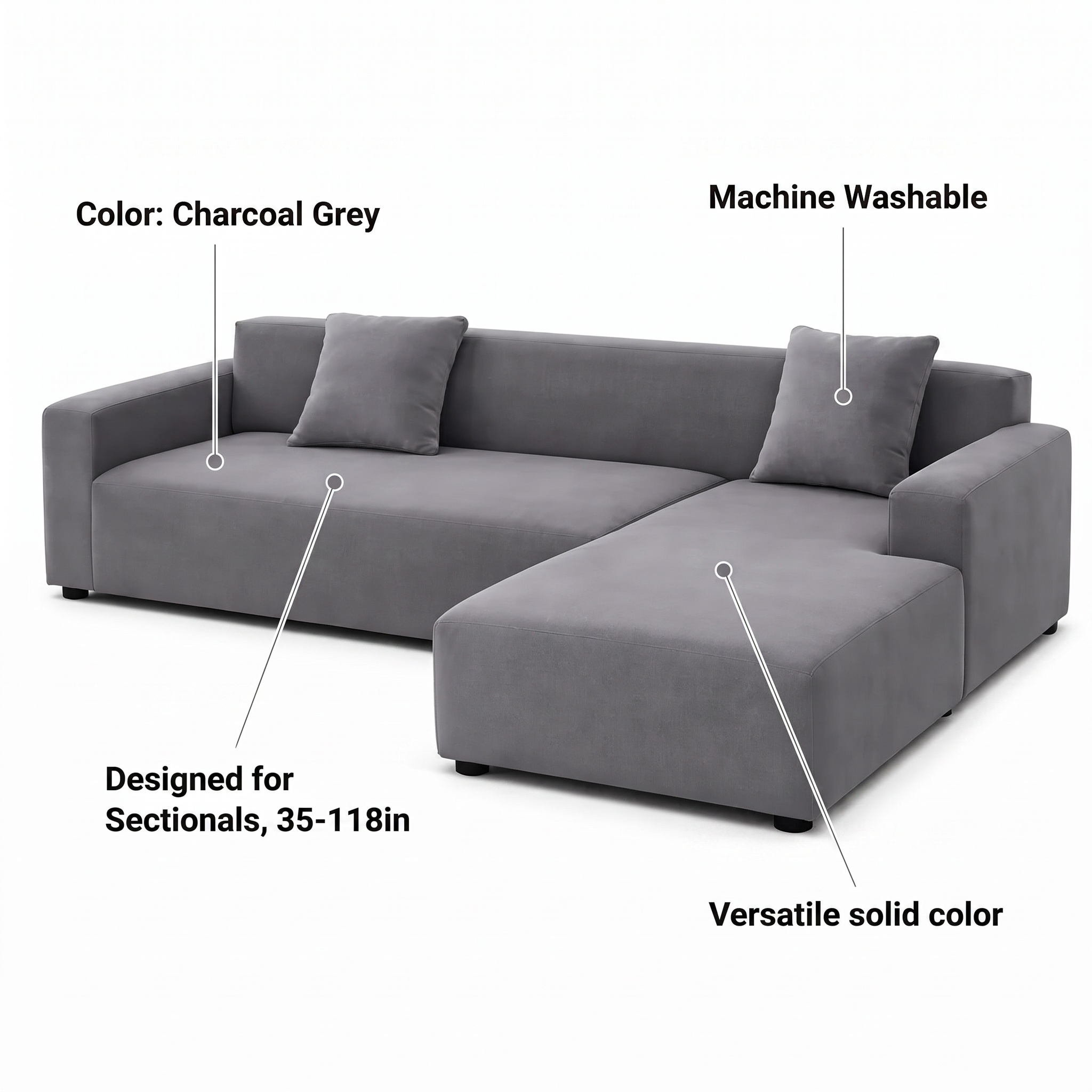 Stretch Sectional Couch Cover – Charcoal Grey Ribbed Stretch Fabric – features and specifications overview | Brivenzo