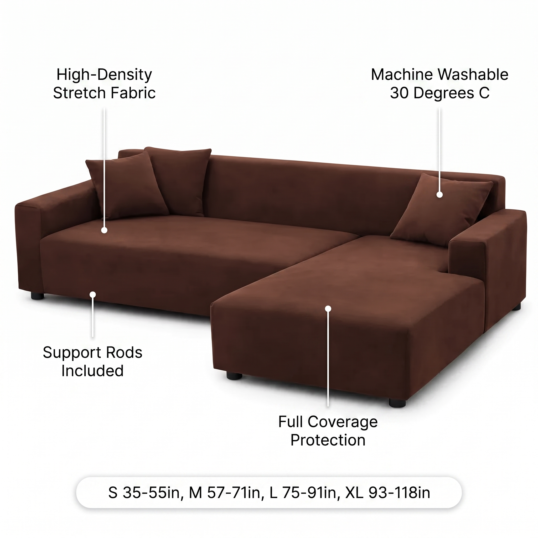 Stretch Sectional Couch Cover – Coffee Brown Stretch Fabric – product view 6 | Brivenzo