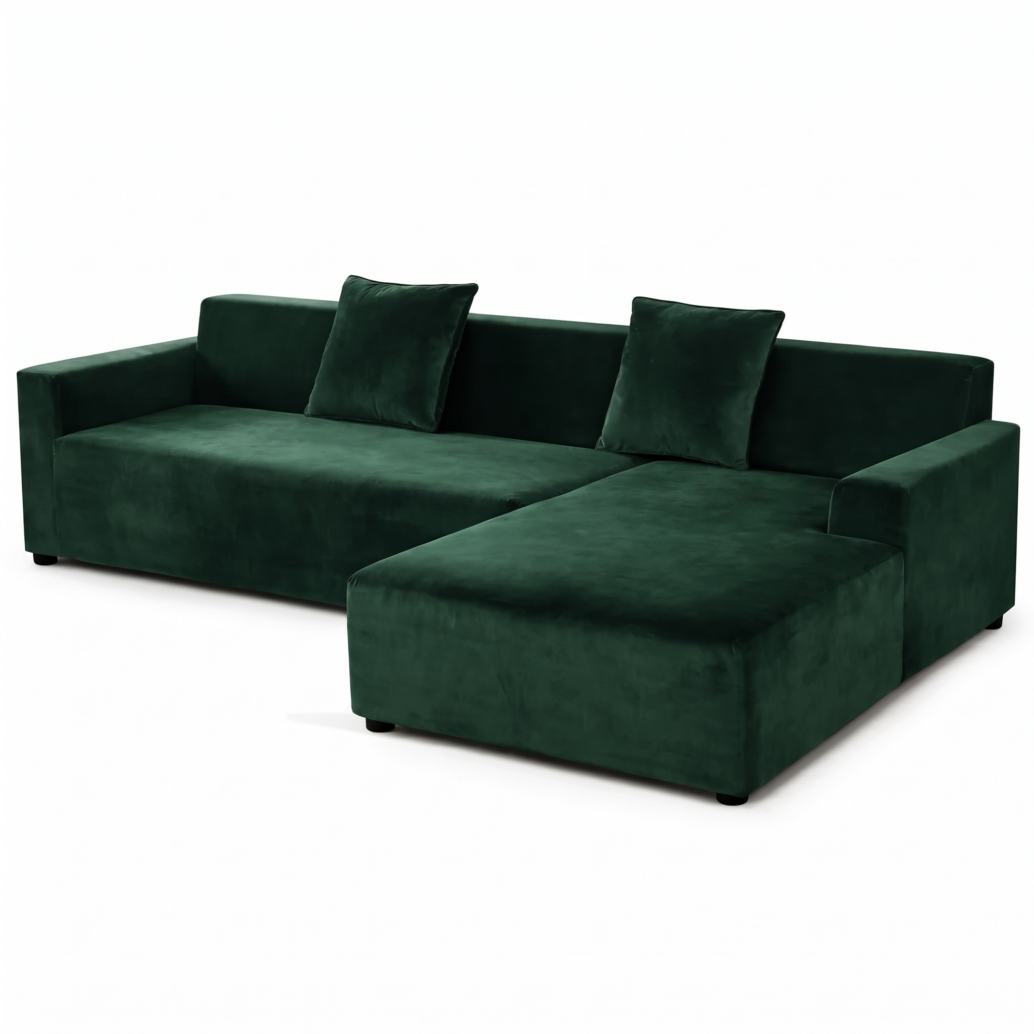 Stretch Sectional Couch Cover – Emerald Green Velvet – product photo on a white background | Brivenzo