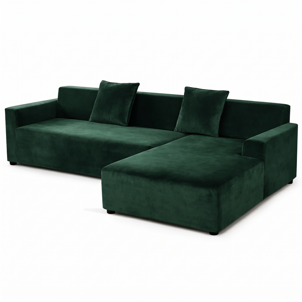 Stretch Sectional Couch Cover | Emerald Green Velvet, L Shape Sofa Cover, 35-118in
