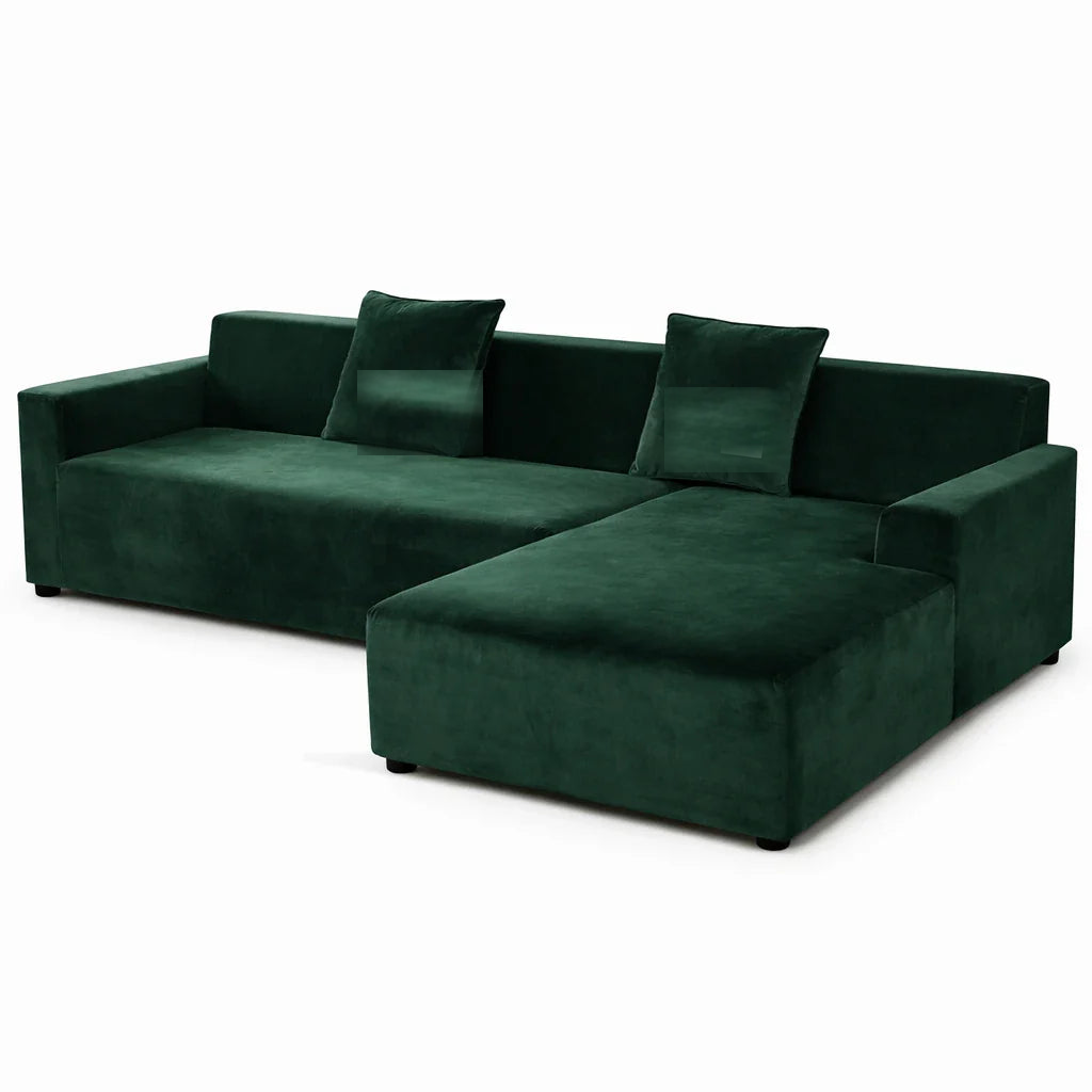 Stretch Sectional Couch Cover – Emerald Green Velvet – product view 4 | Brivenzo