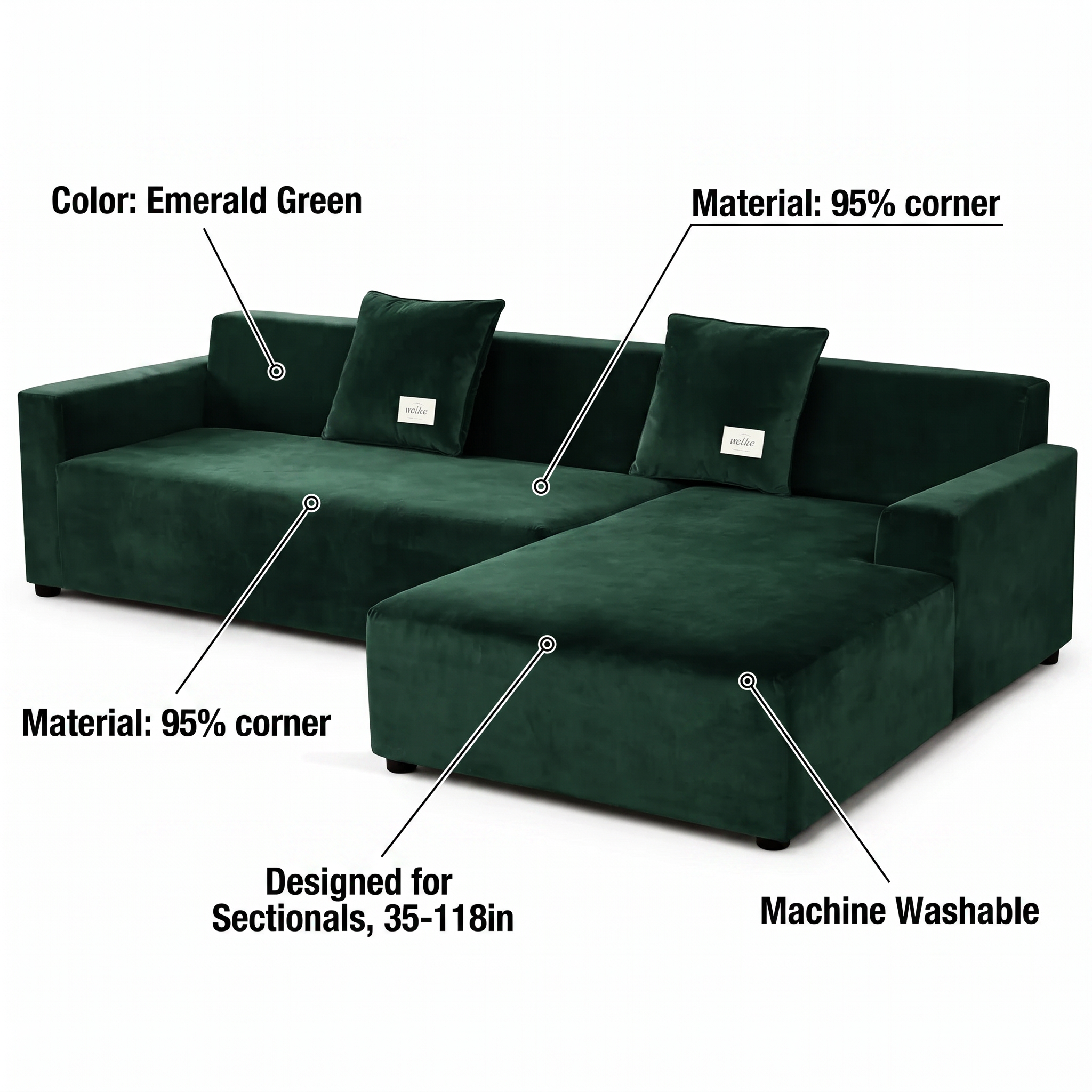 Stretch Sectional Couch Cover – Emerald Green Velvet – features and specifications overview | Brivenzo