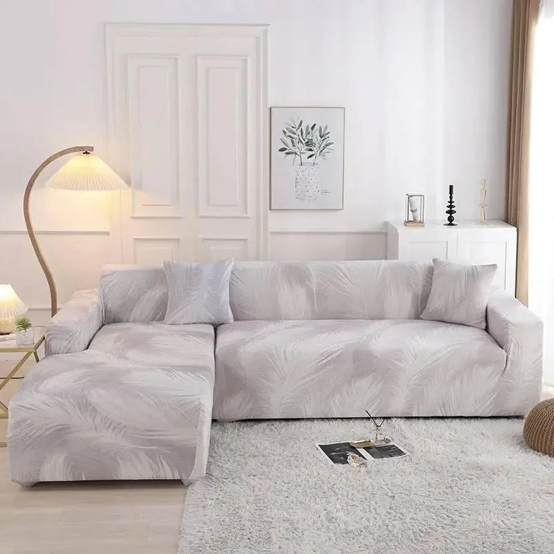 Stretch Sectional Couch Cover – Grey Blended Feather Print – product view 4 | Brivenzo