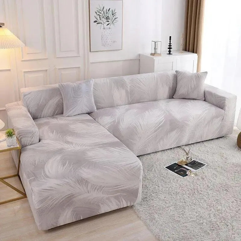 Stretch Sectional Couch Cover – Grey Bold Feather Print – product view 4 | Brivenzo