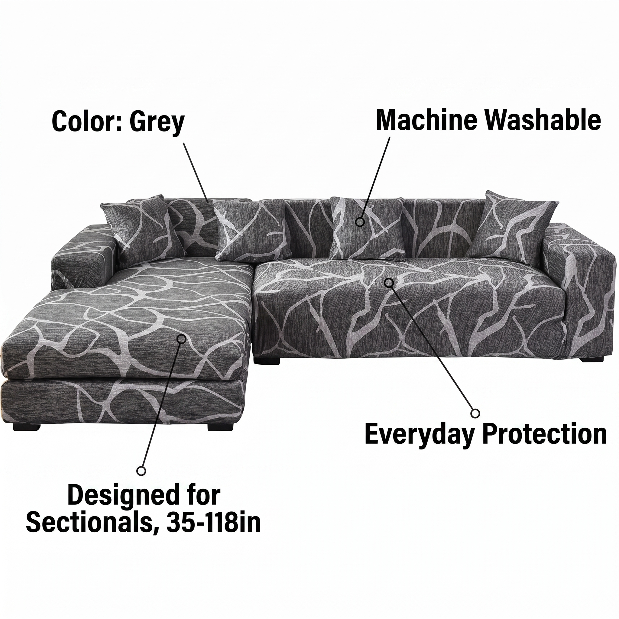 Stretch Sectional Couch Cover – Grey Branch Print – features and specifications overview | Brivenzo