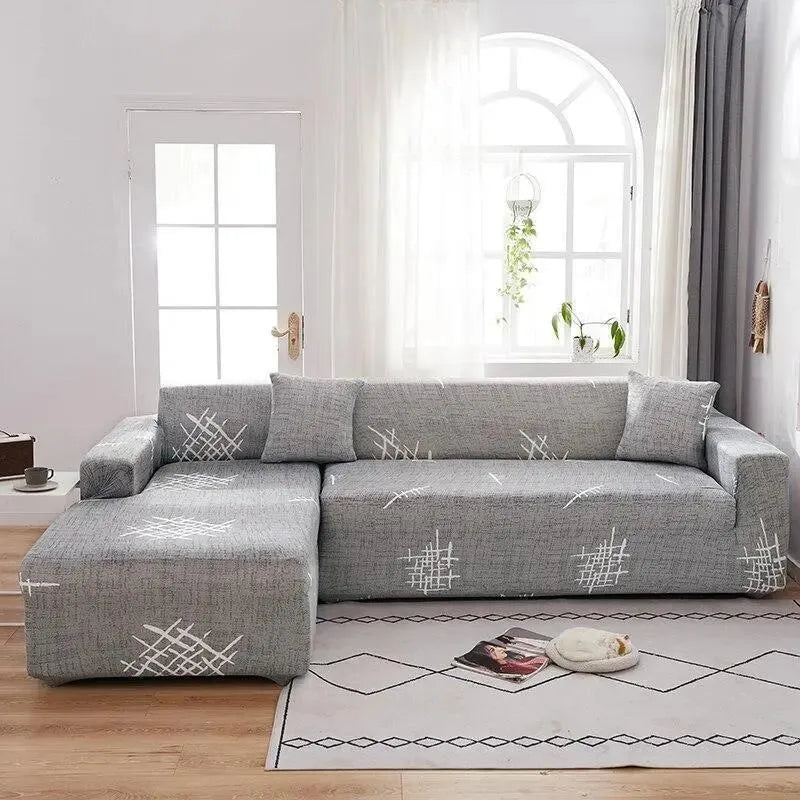 Stretch Sectional Couch Cover – Grey Crosshatch Star Print – product view 4 | Brivenzo