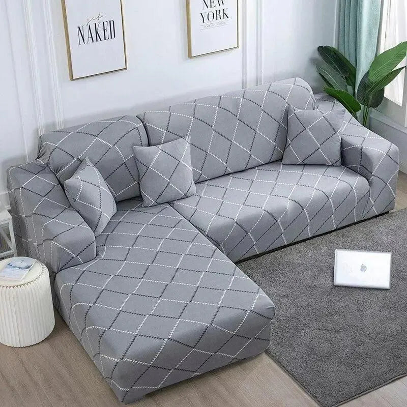 Stretch Sectional Couch Cover – Grey Diamond Quilted Print – product view 4 | Brivenzo