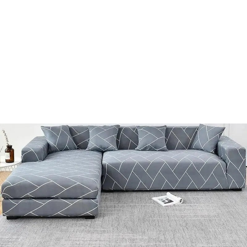 Stretch Sectional Couch Cover – Grey Herringbone Weave Print – product view 4 | Brivenzo