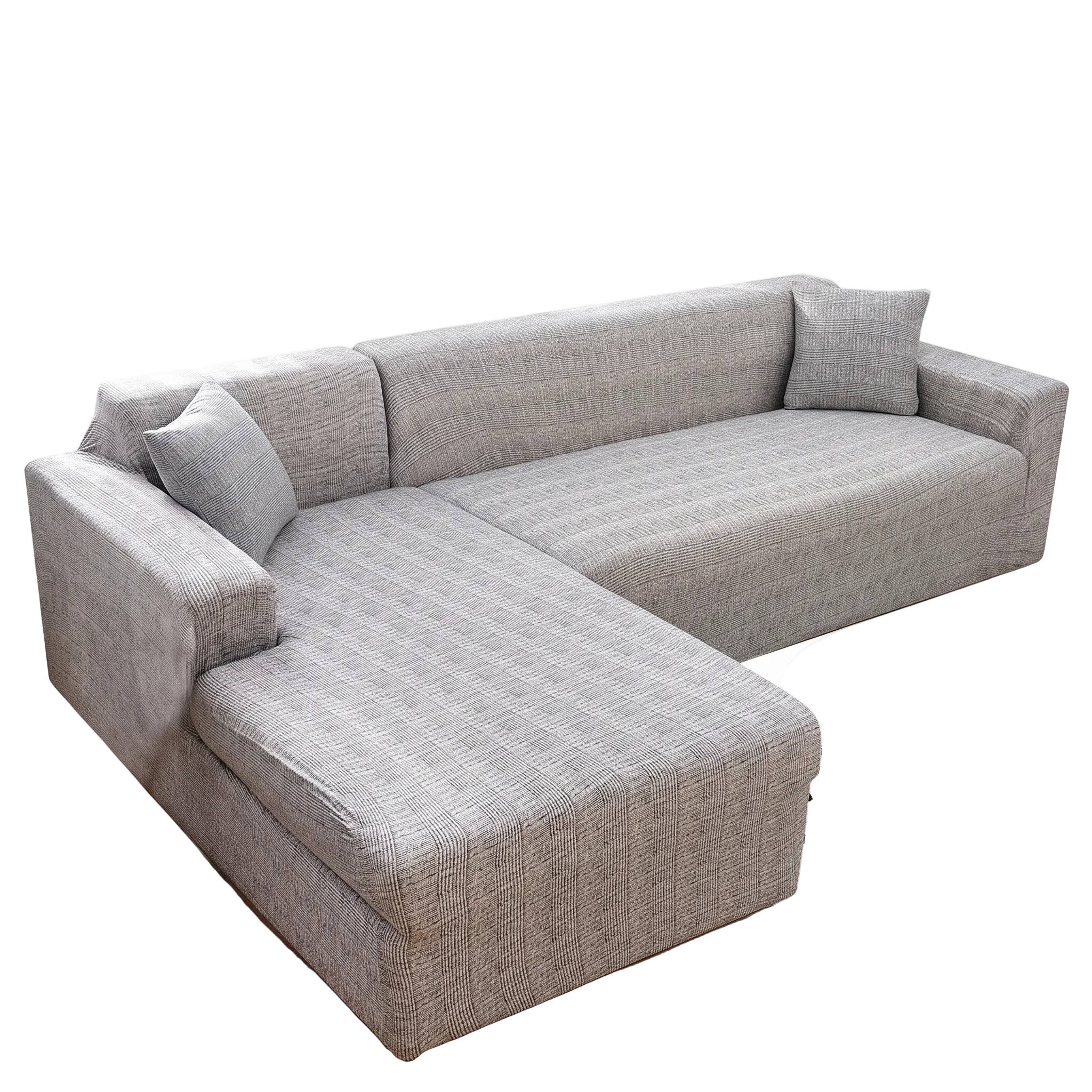 Stretch Sectional Couch Cover – Grey Plaid Print – product photo on a white background | Brivenzo