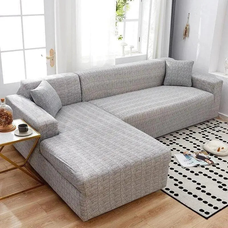 Stretch Sectional Couch Cover – Grey Plaid Print – product view 4 | Brivenzo