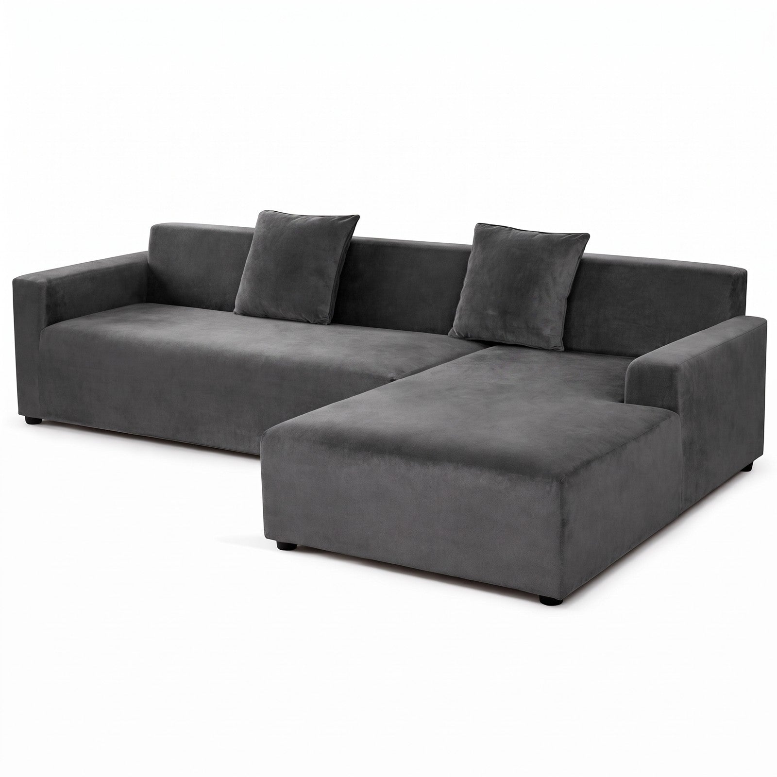 Stretch Sectional Couch Cover – Grey Velvet – product view 4 | Brivenzo