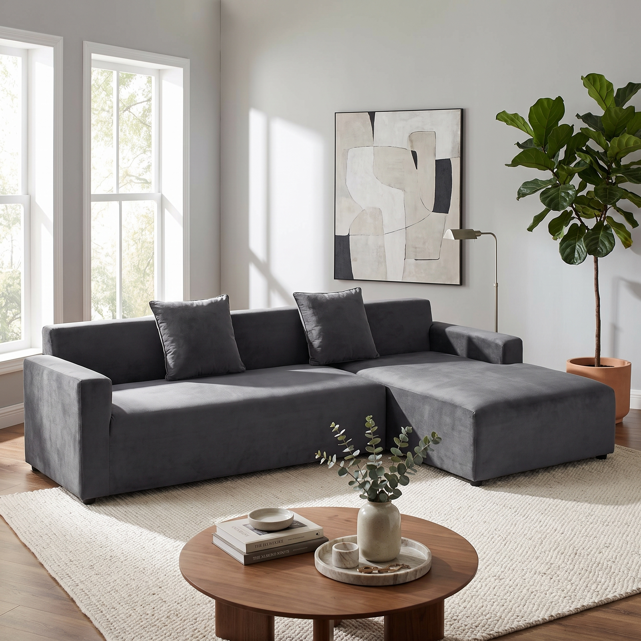 Stretch Sectional Couch Cover – Grey Velvet – product view 7 | Brivenzo