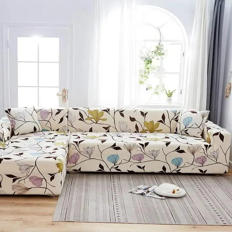 Stretch Sectional Couch Cover – Ivory Multicolor Floral Print – product view 4 | Brivenzo