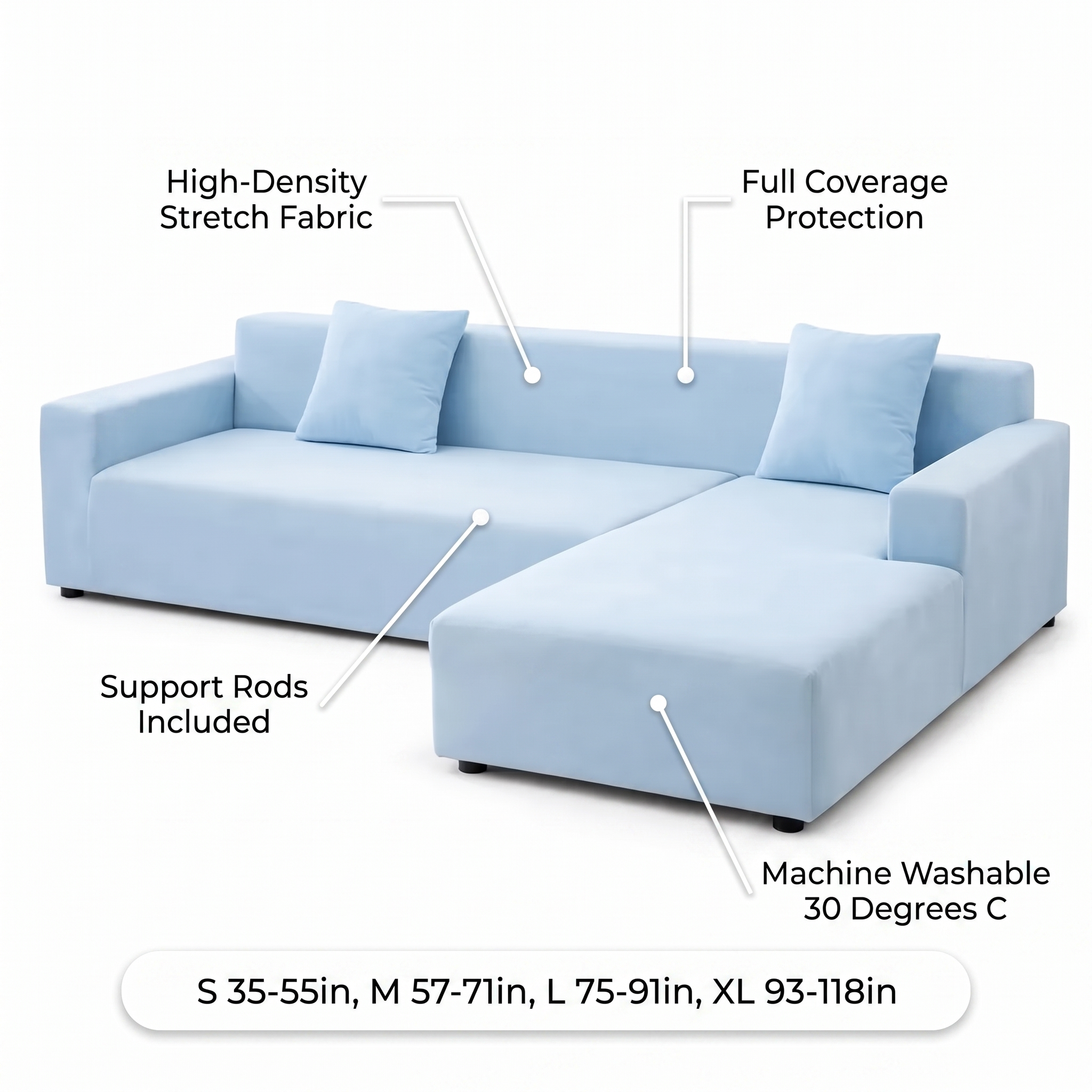 Stretch Sectional Couch Cover – Light Blue Stretch Fabric – product view 6 | Brivenzo