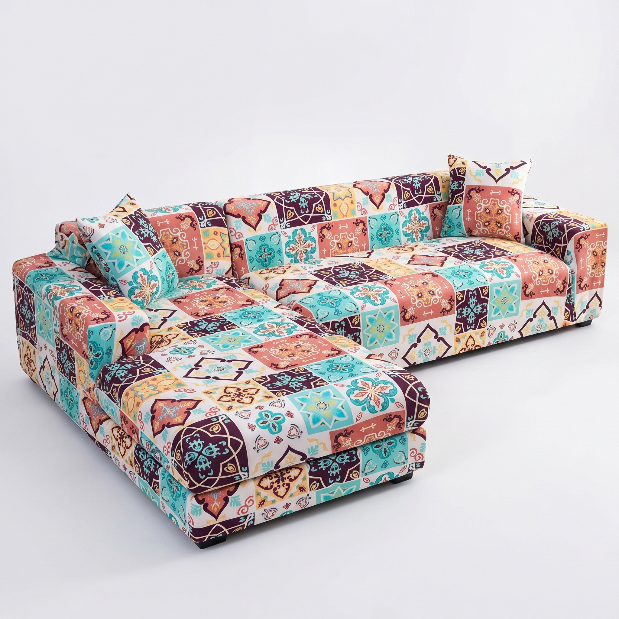 Stretch Sectional Couch Cover – Mosaic Tile Print – product photo on a white background | Brivenzo